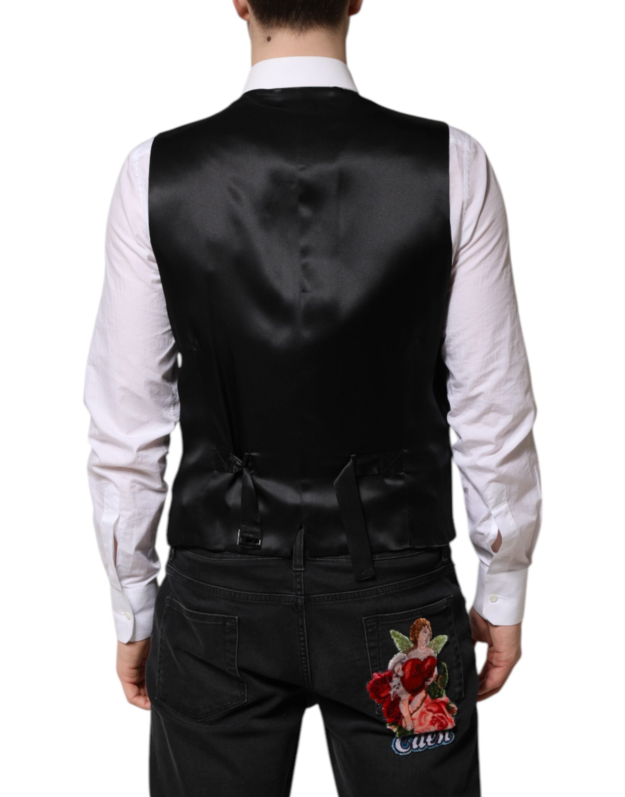 Dolce & Gabbana Schwarz Wolle Kleid Formal Männer Weste Weste