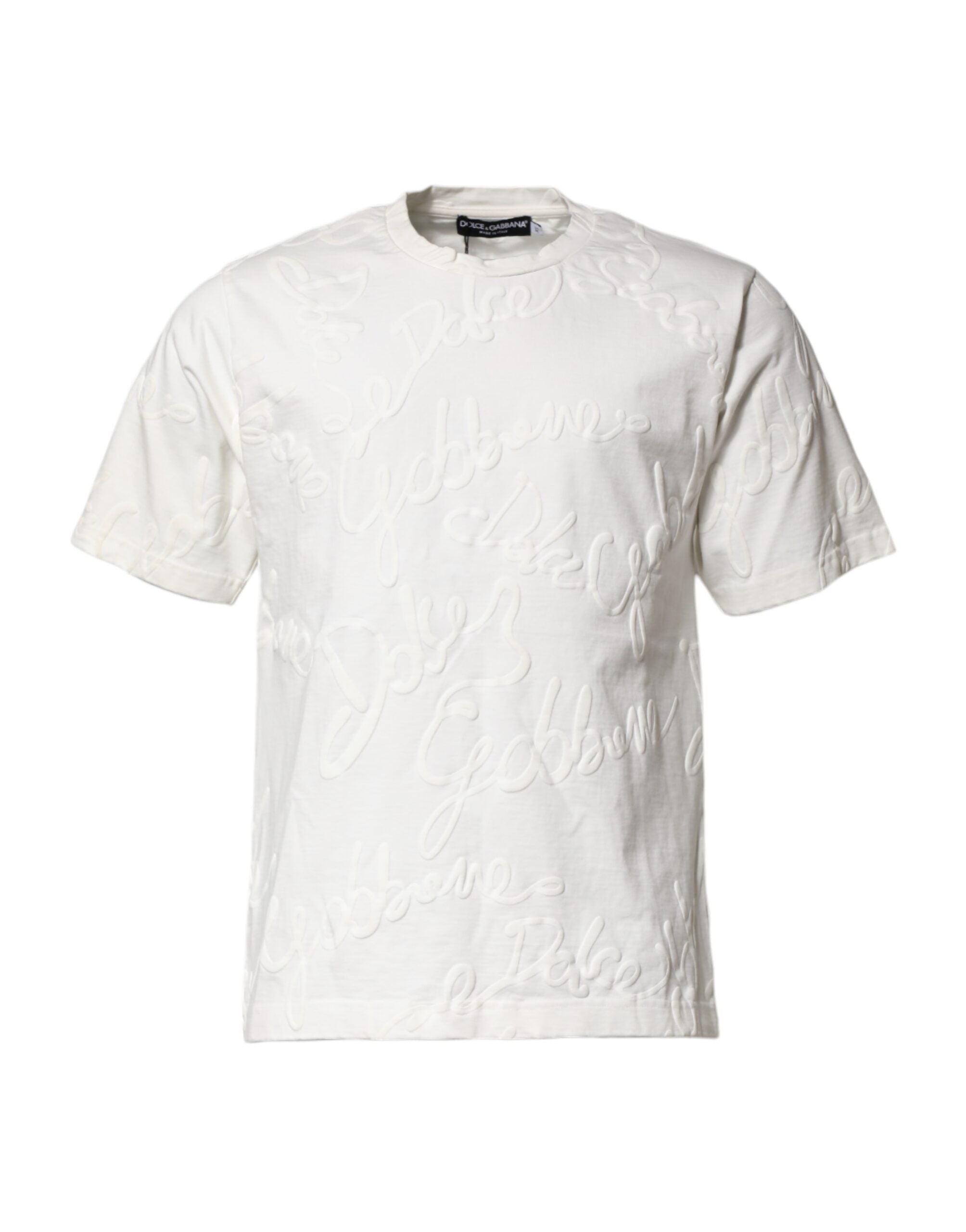 Dolce & Gabbana Weißes T-Shirt mit Rundhalsausschnitt und Logoprägung aus Baumwolle