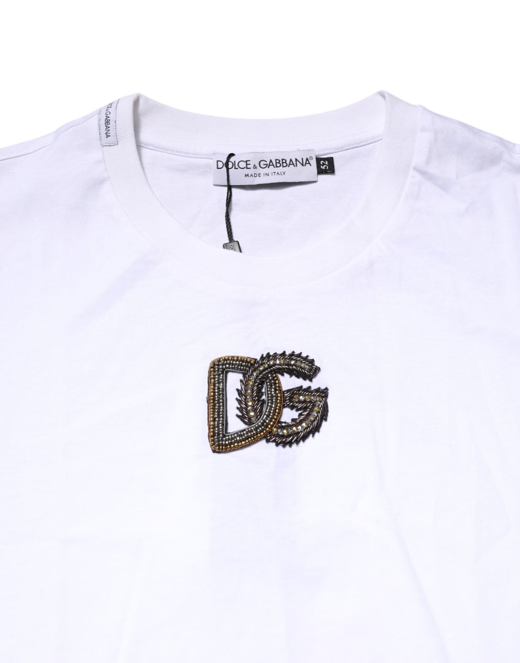 Dolce & Gabbana Weißes T-Shirt mit Rundhalsausschnitt und Logo-Stickerei