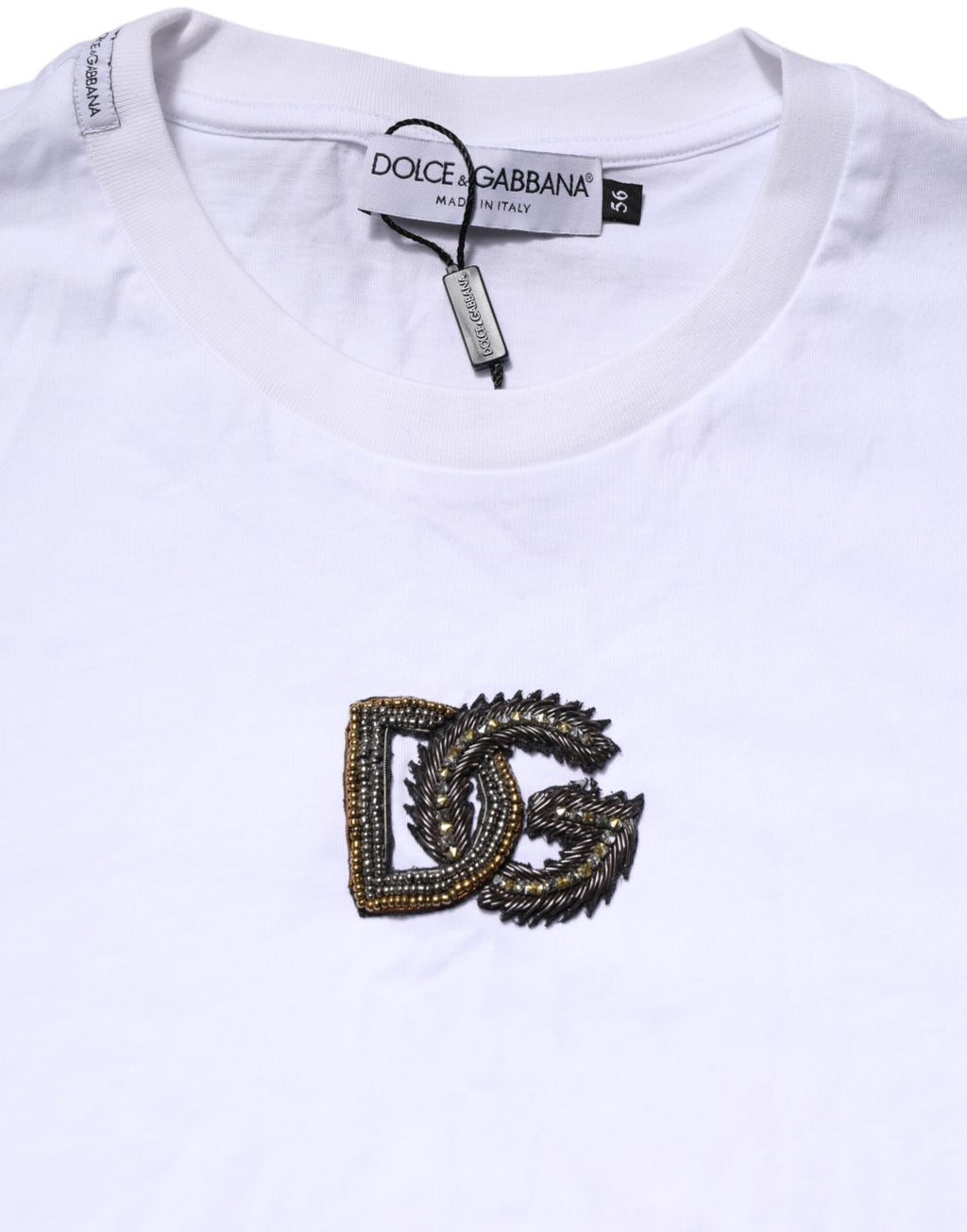 Dolce & Gabbana Weißes T-Shirt mit Rundhalsausschnitt und Logo-Stickerei