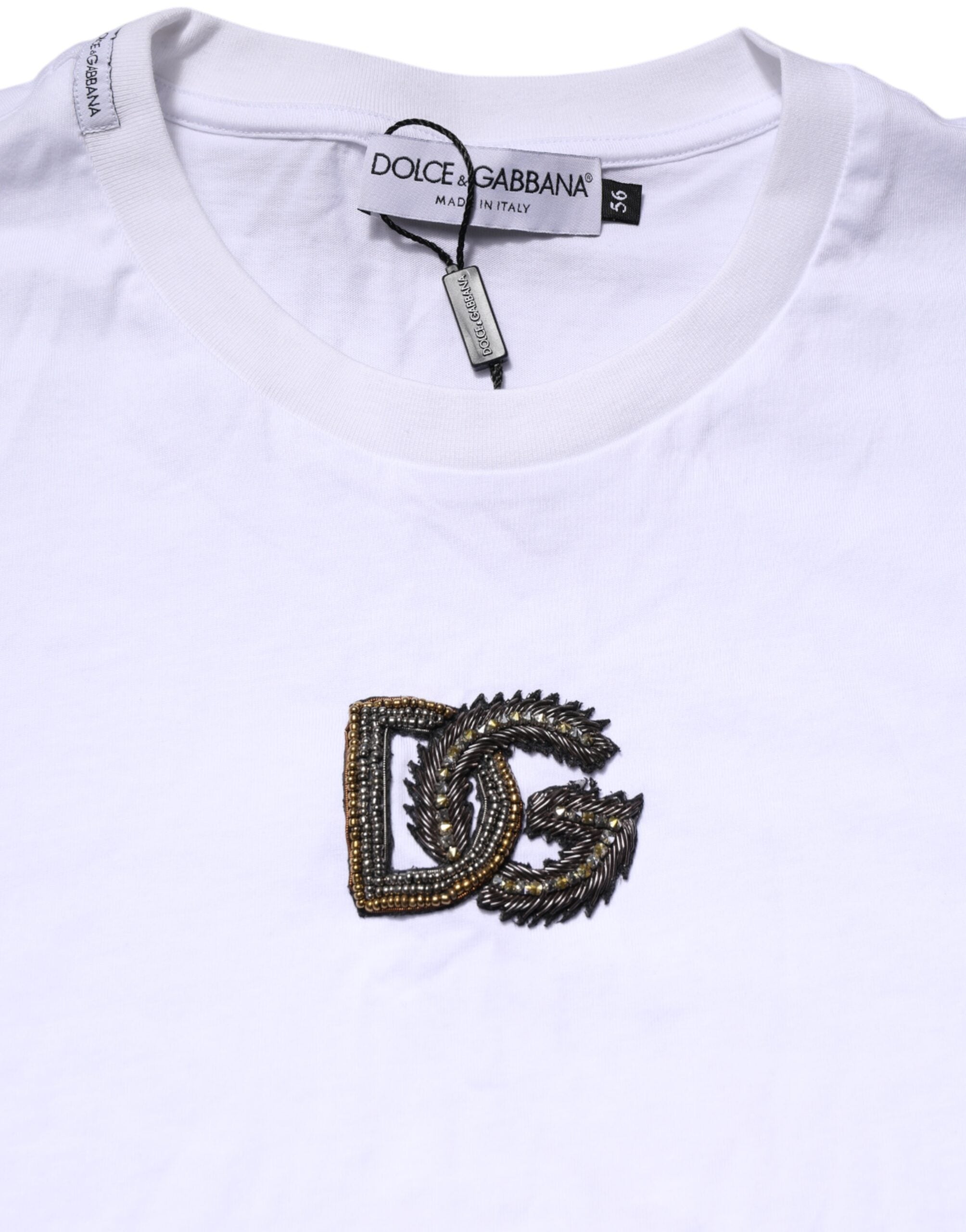 Dolce & Gabbana Weißes T-Shirt mit Rundhalsausschnitt und Logo-Stickerei