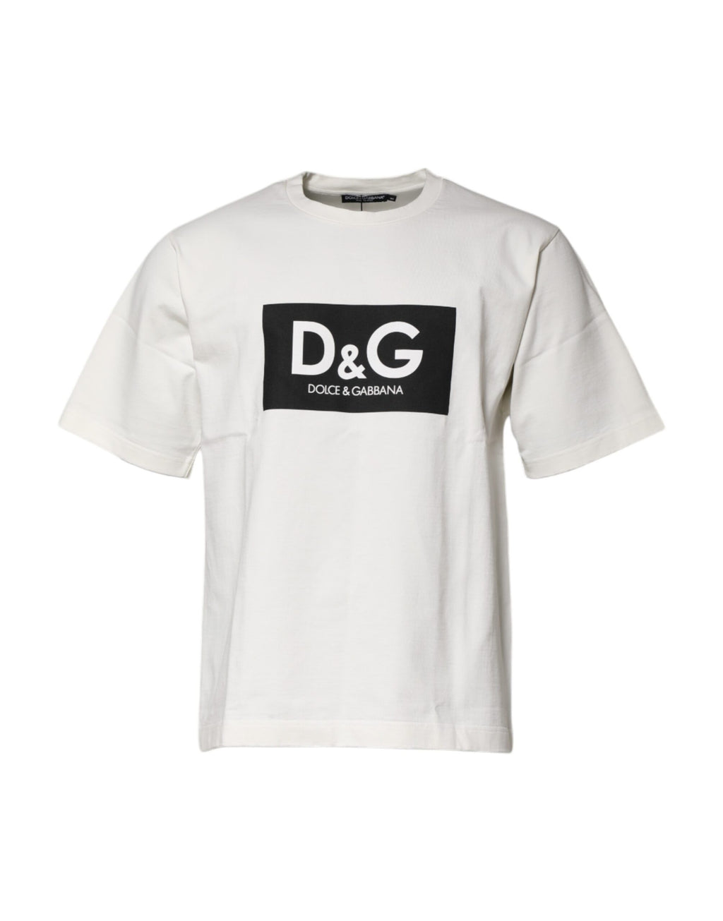Dolce & Gabbana Weißes T-Shirt mit Rundhalsausschnitt und DG-Logo-Druck aus Baumwolle
