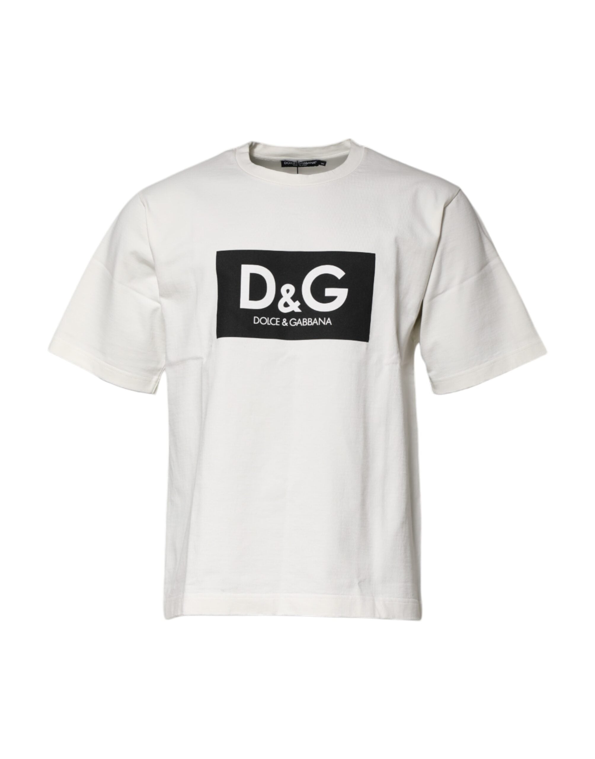 Dolce & Gabbana Weißes T-Shirt mit Rundhalsausschnitt und DG-Logo-Druck aus Baumwolle