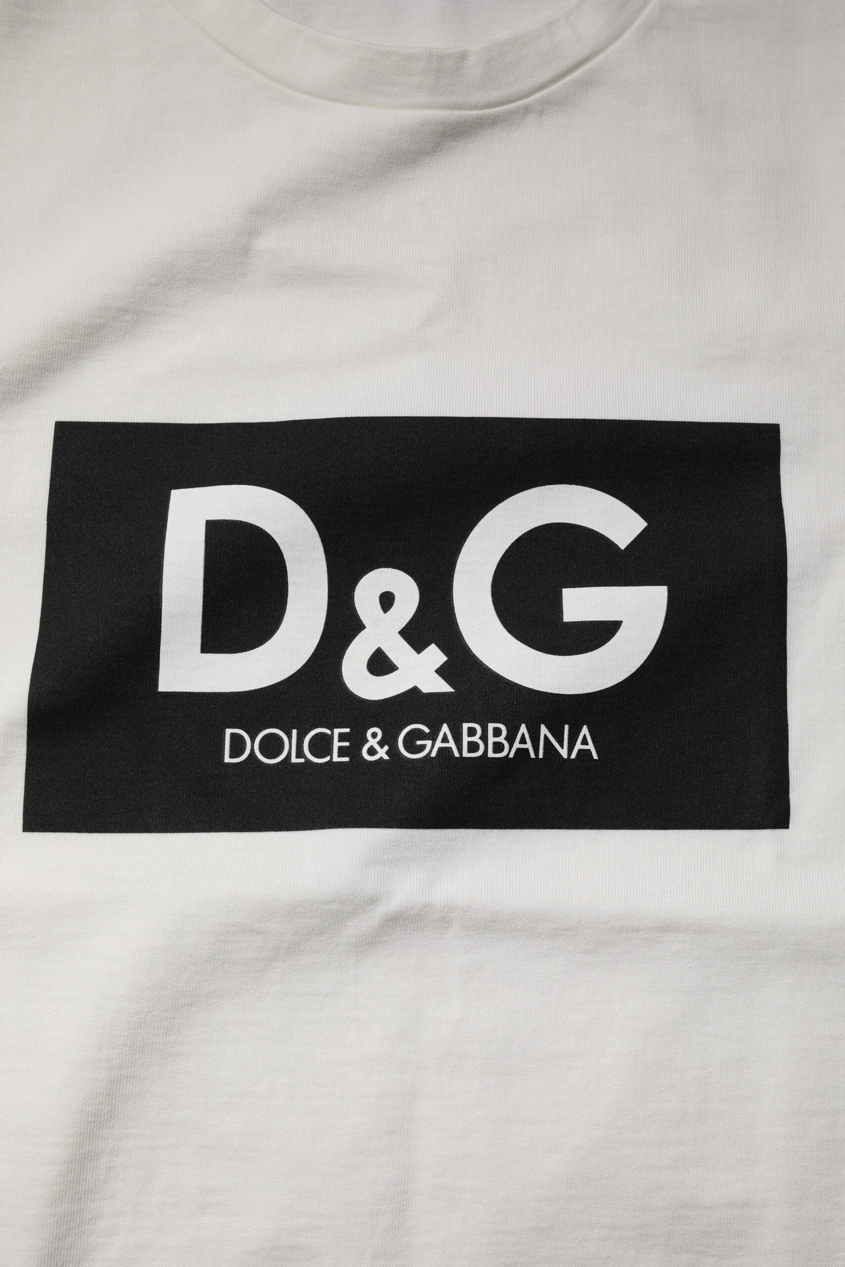 Dolce & Gabbana Weißes T-Shirt mit Rundhalsausschnitt und DG-Logo-Druck aus Baumwolle