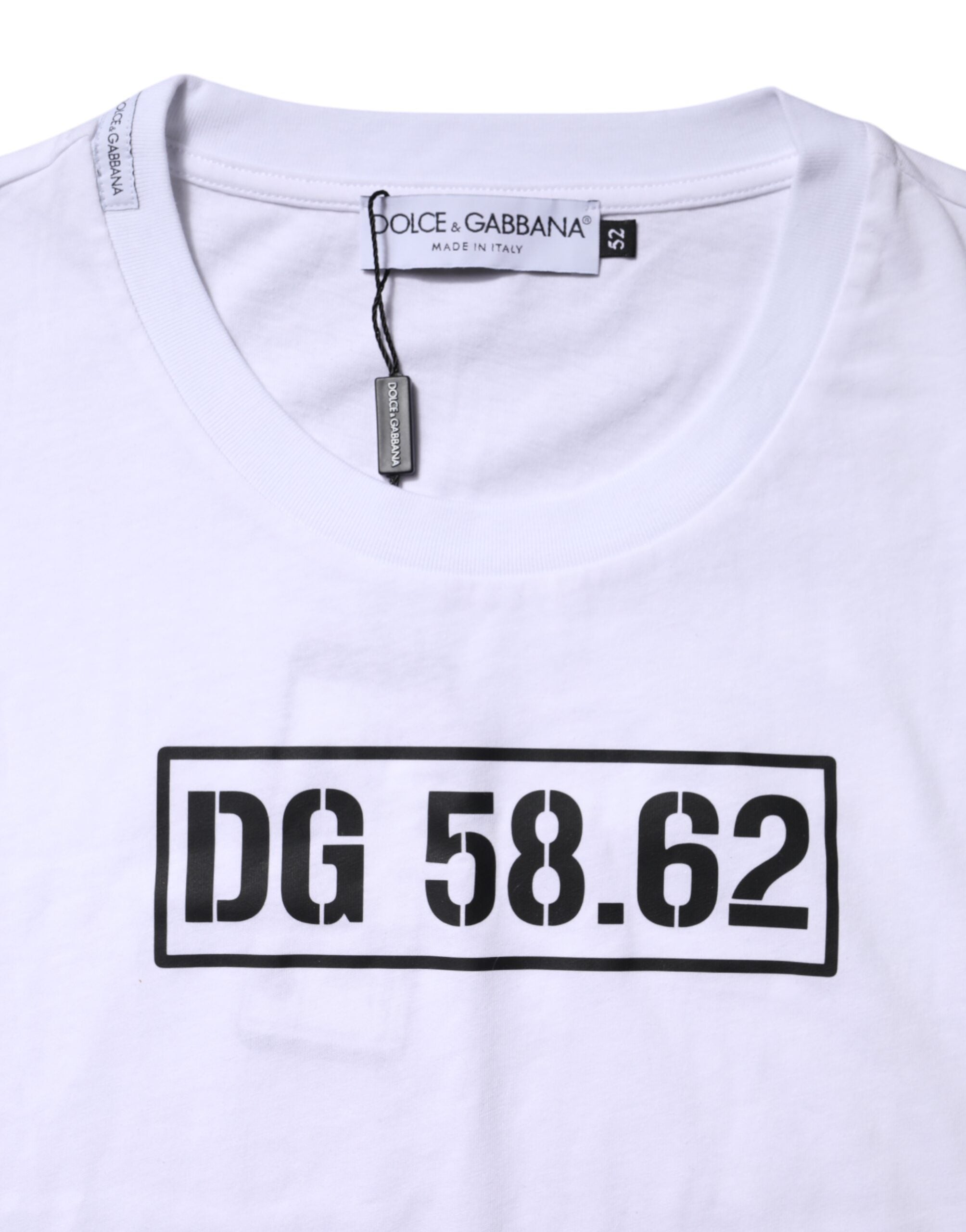 Dolce & Gabbana Weißes T-Shirt mit Rundhalsausschnitt und Logodruck aus Baumwolle