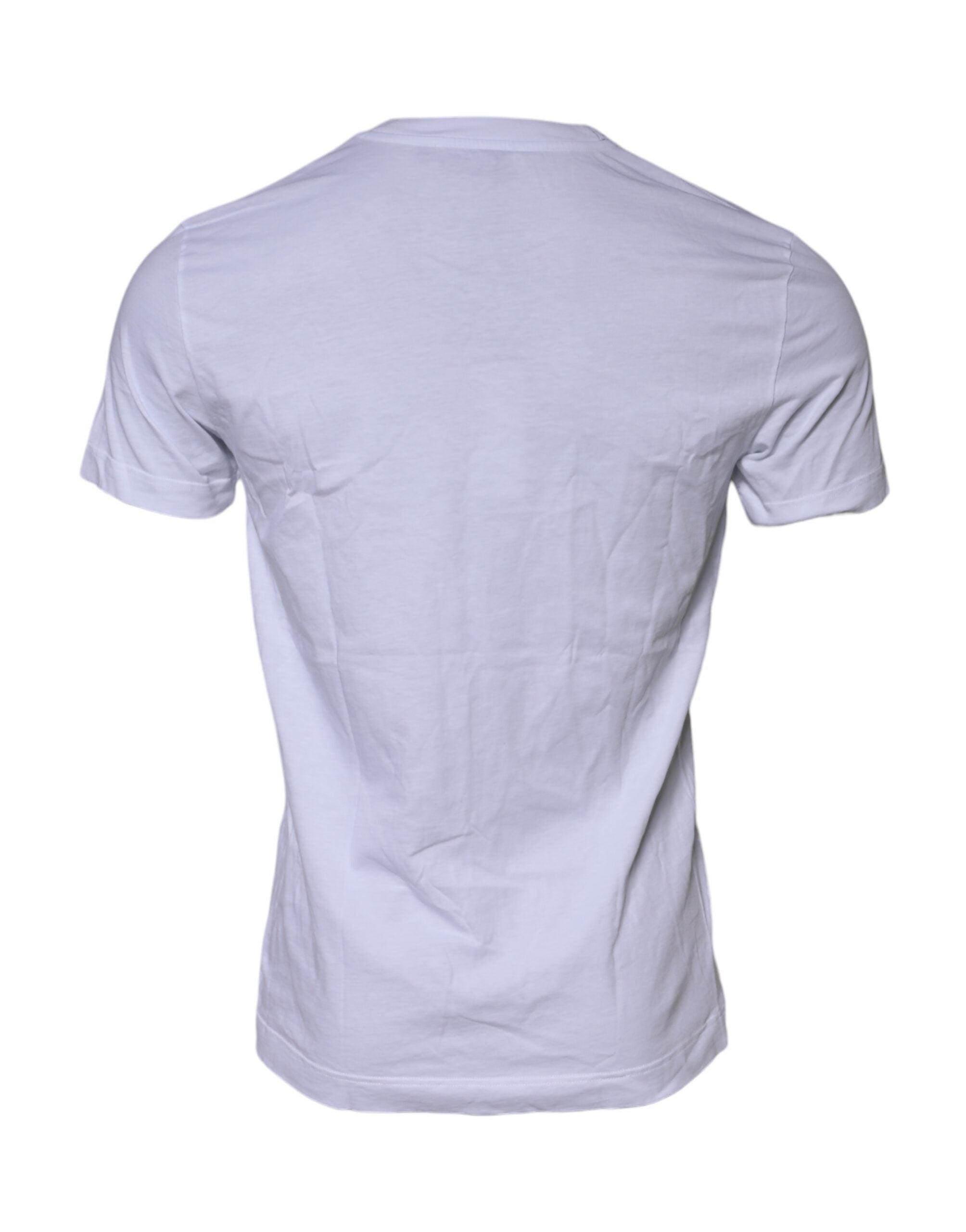 Dolce & Gabbana Weißes T-Shirt mit Rundhalsausschnitt und Logo-Patch aus Baumwolle