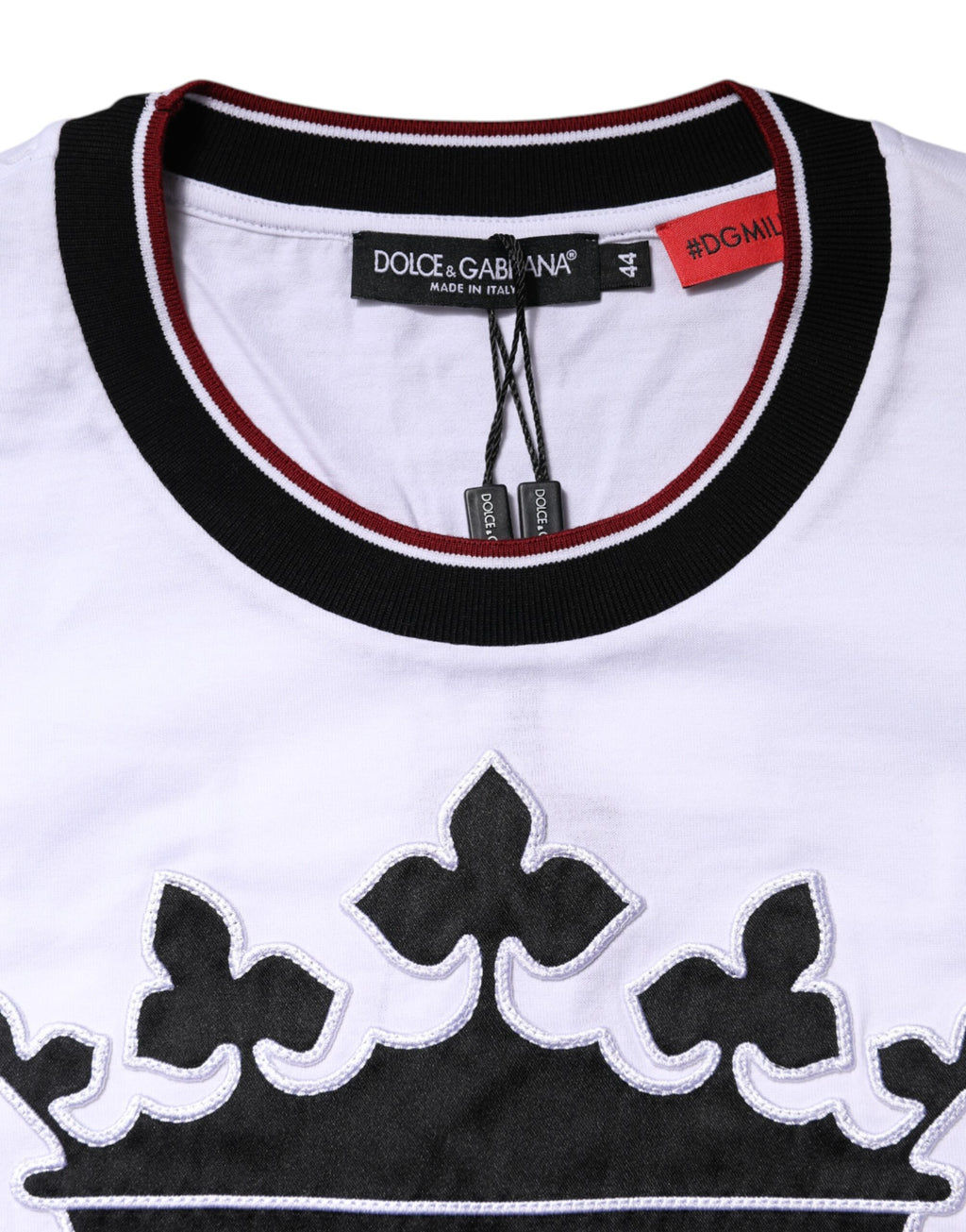 Dolce & Gabbana Weißes Baumwoll-T-Shirt mit Kronenkönig-Stickerei