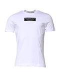 Dolce & Gabbana White Cotton Logo Patch Crew Neck T-shirt