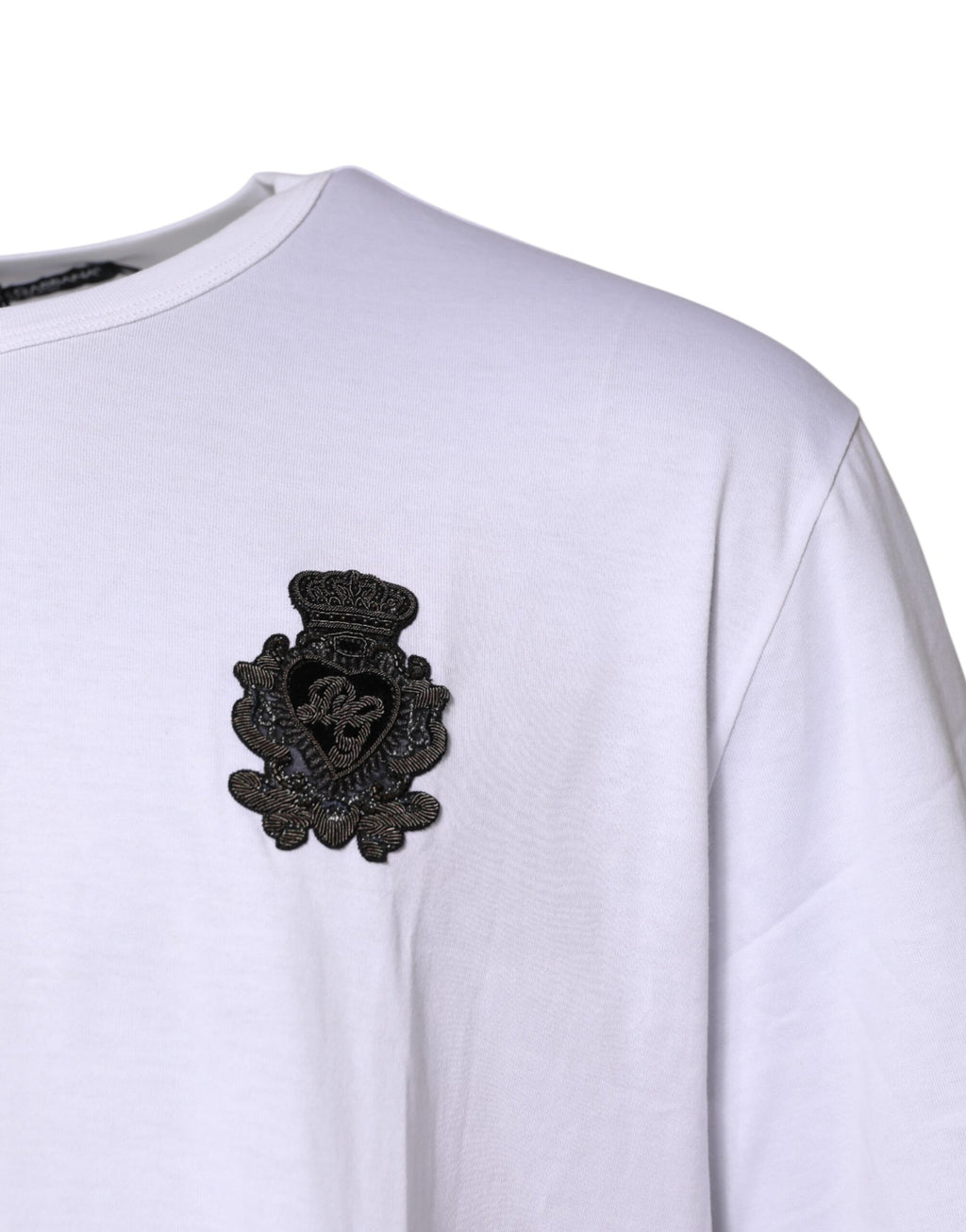 Dolce & Gabbana Weißes Baumwoll-T-Shirt mit DG-Kronen-Stickerei