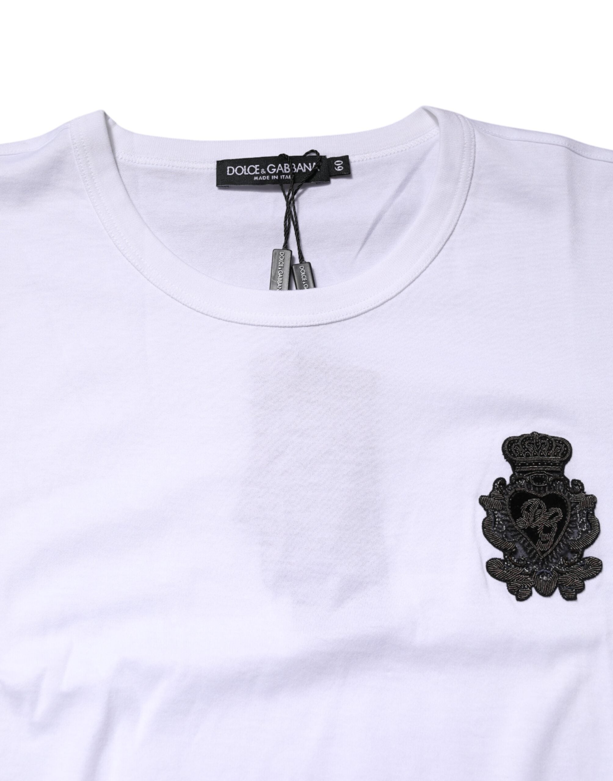 Dolce & Gabbana Weißes Baumwoll-T-Shirt mit DG-Kronen-Stickerei