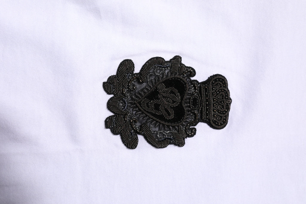 Dolce & Gabbana Weißes Baumwoll-T-Shirt mit DG-Kronen-Stickerei