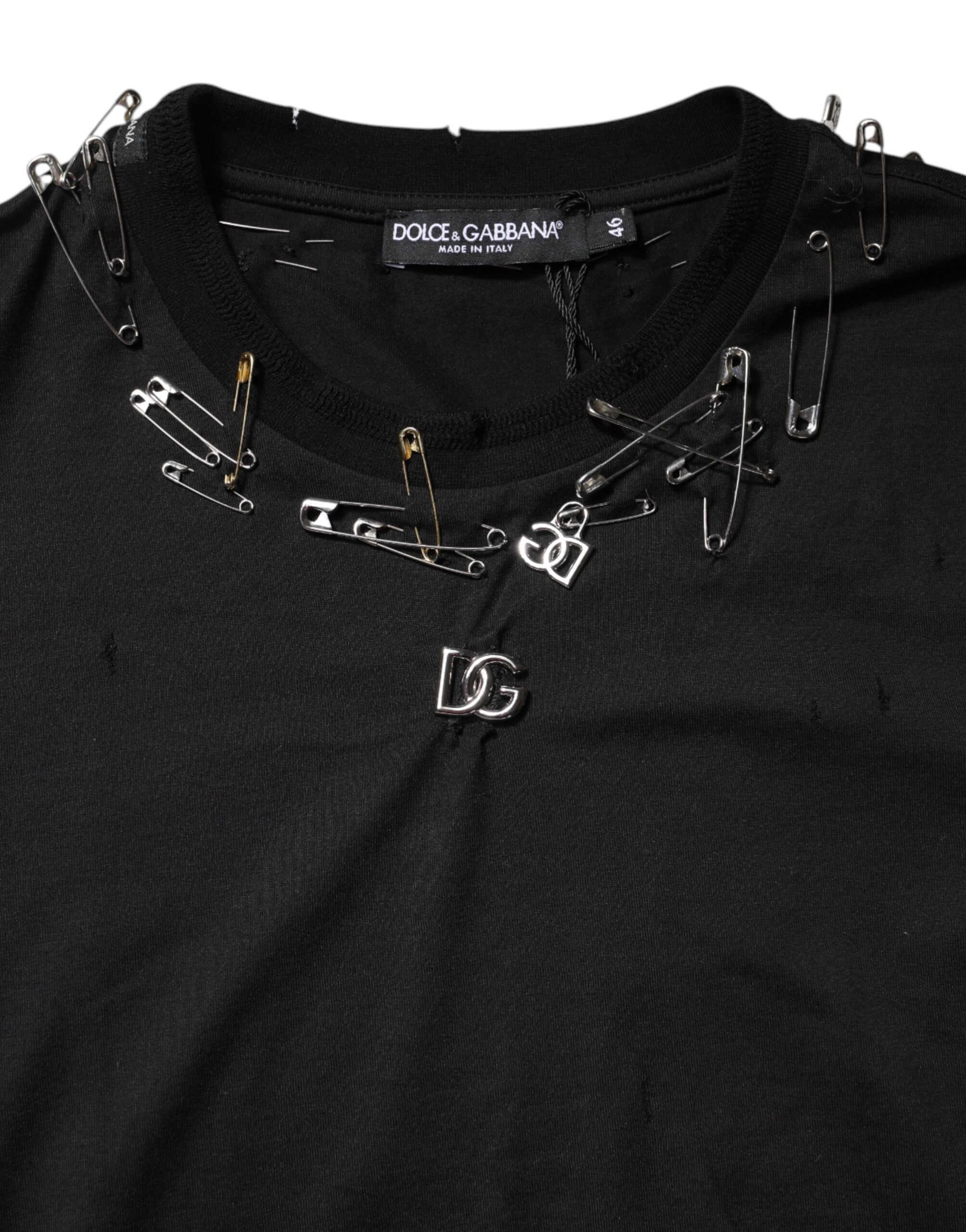 Dolce & Gabbana Schwarzes T-Shirt mit Logo-Verzierung und kurzen Ärmeln