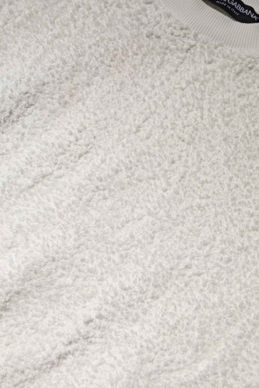 Dolce & Gabbana Weißer Baumwollfleece-Pullover mit Rundhalsausschnitt