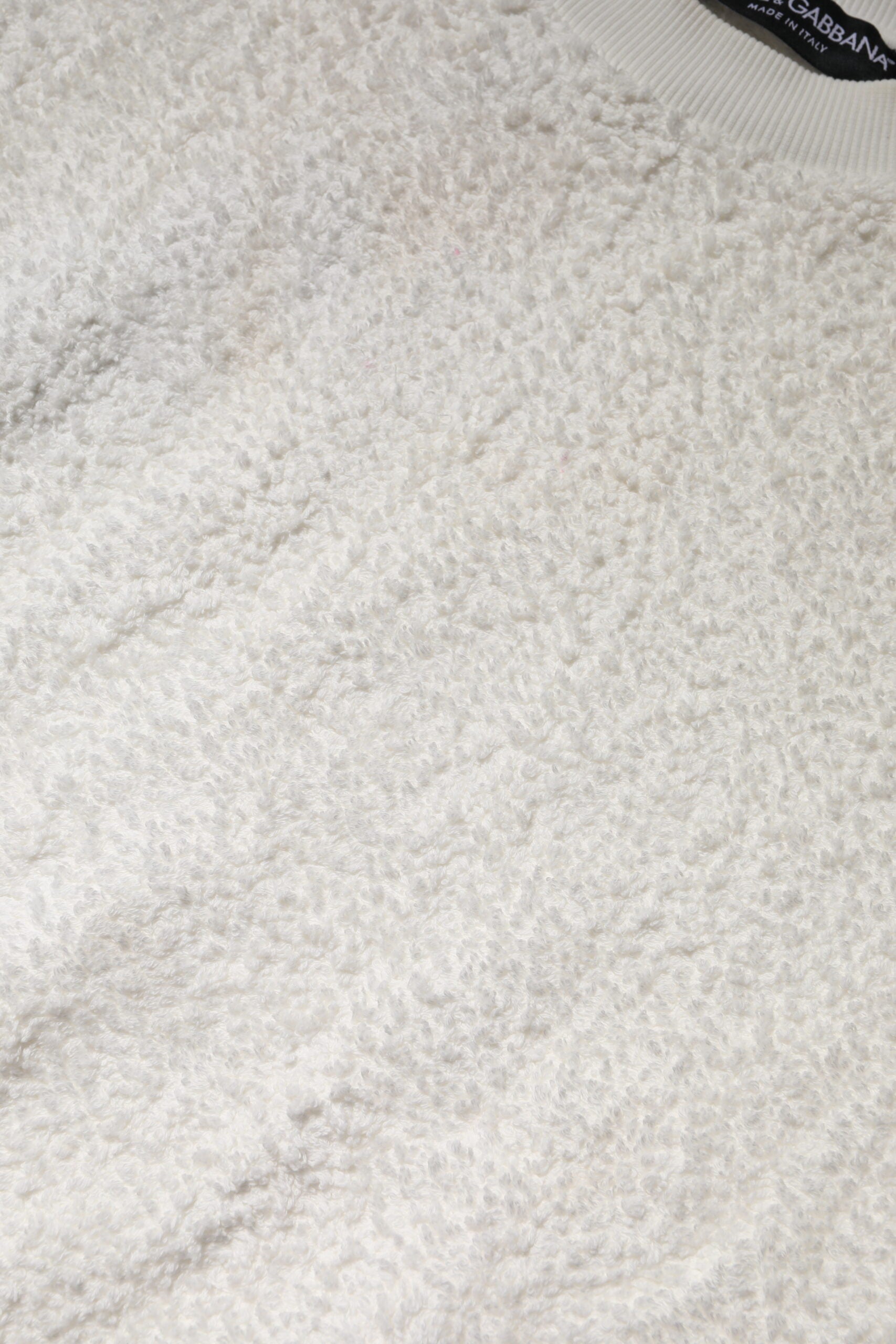 Dolce & Gabbana Weißer Baumwollfleece-Pullover mit Rundhalsausschnitt