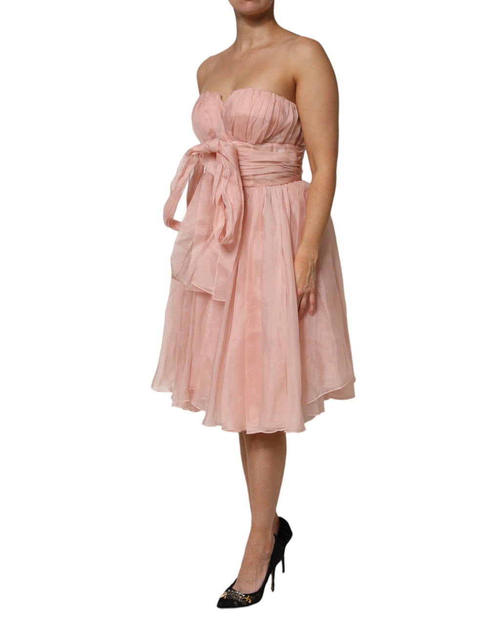 Dolce & Gabbana Rosa Seidenchiffon A-Linie plissiertes Midikleid