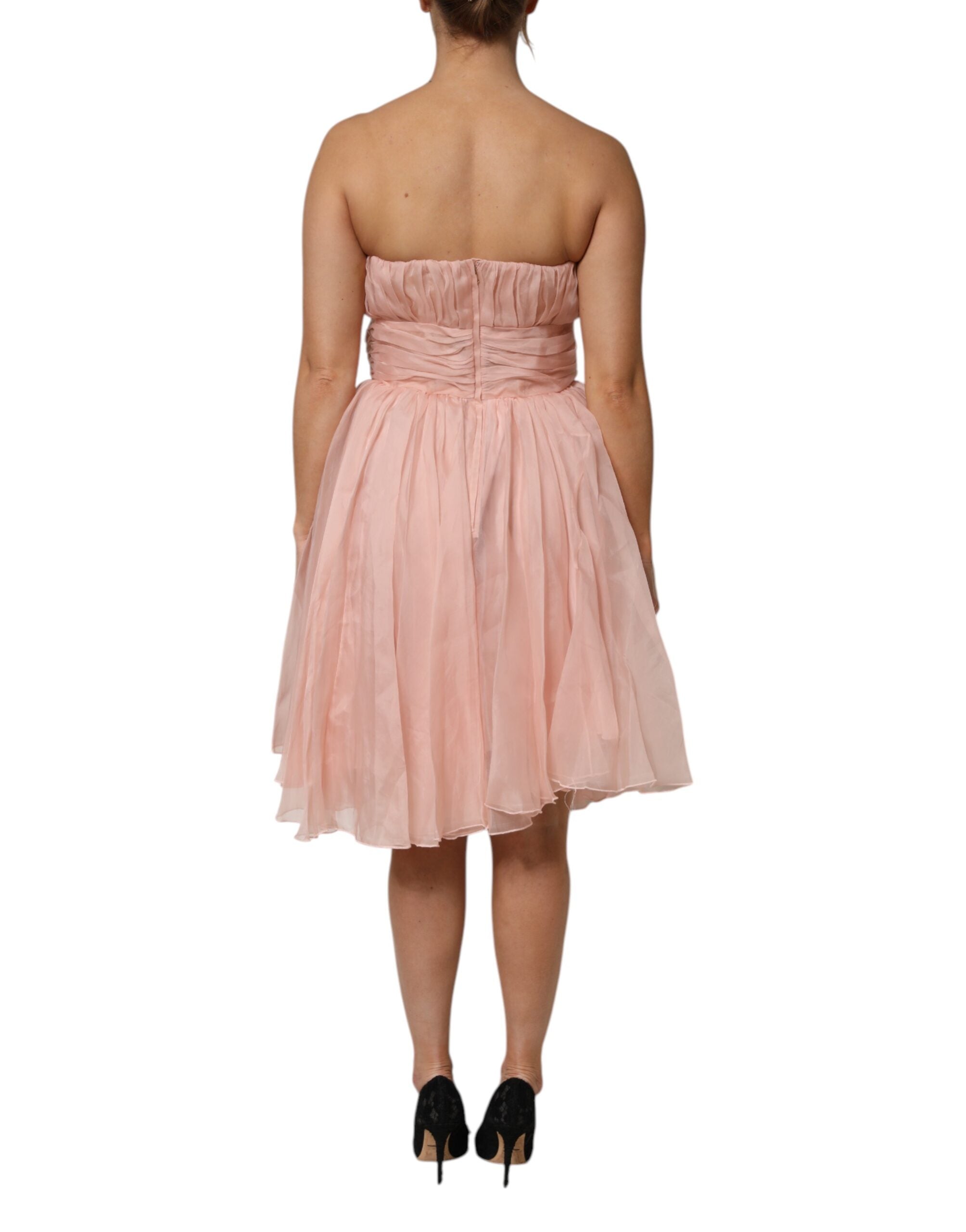 Dolce & Gabbana Rosa Seidenchiffon A-Linie plissiertes Midikleid
