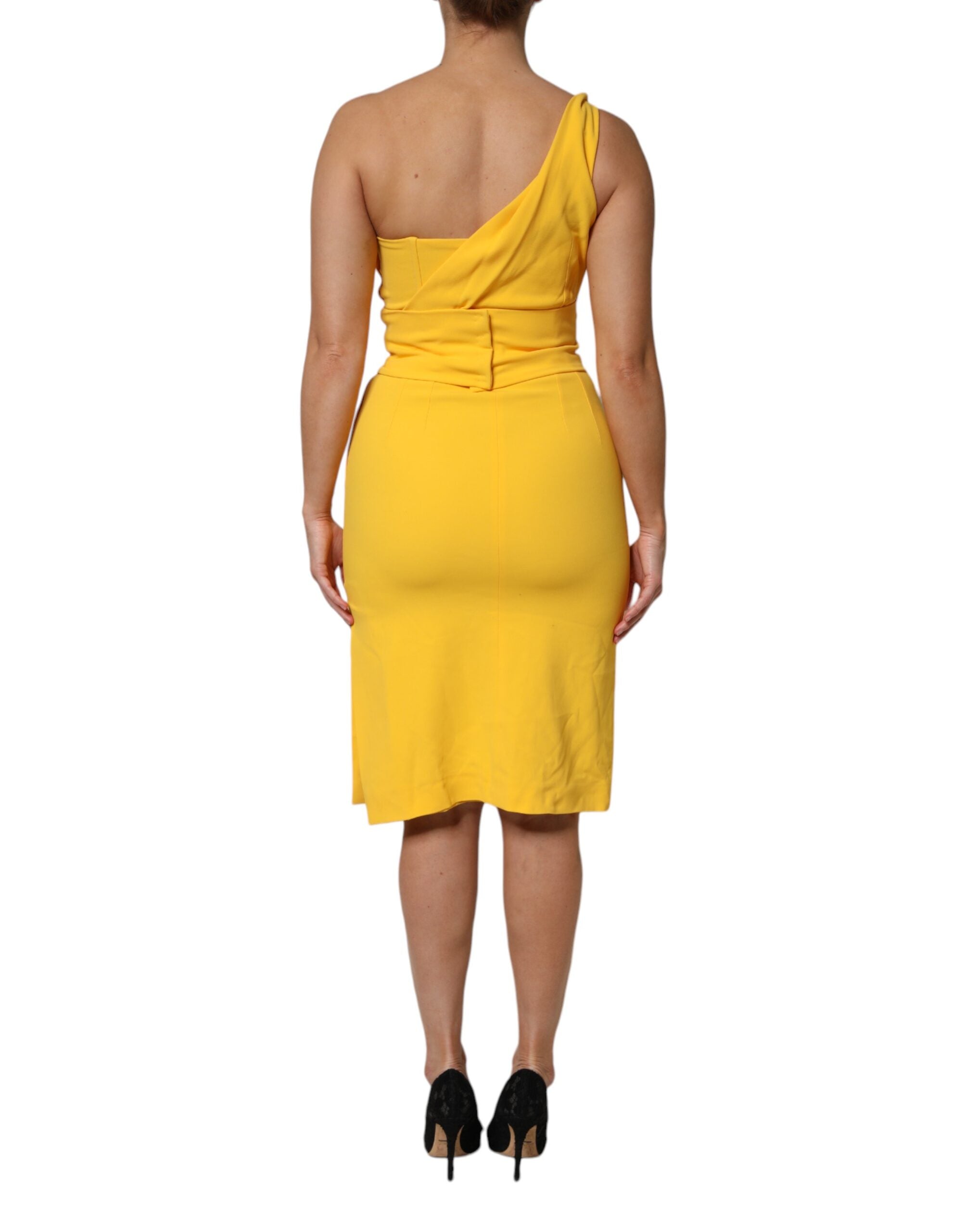 Dolce & Gabbana Gelbes Midikleid mit Seitenschlitz und einer Schulter