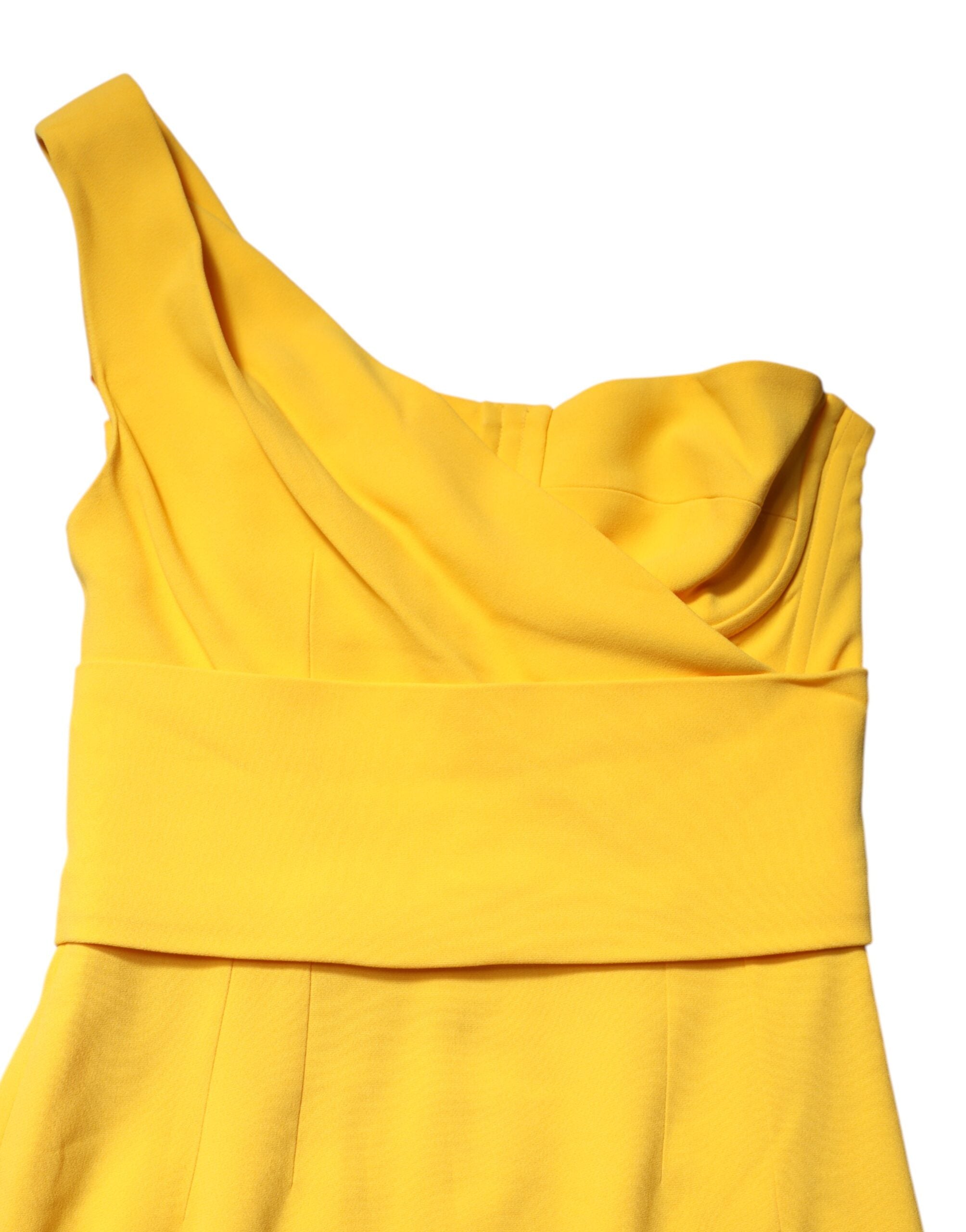 Dolce & Gabbana Gelbes Midikleid mit Seitenschlitz und einer Schulter