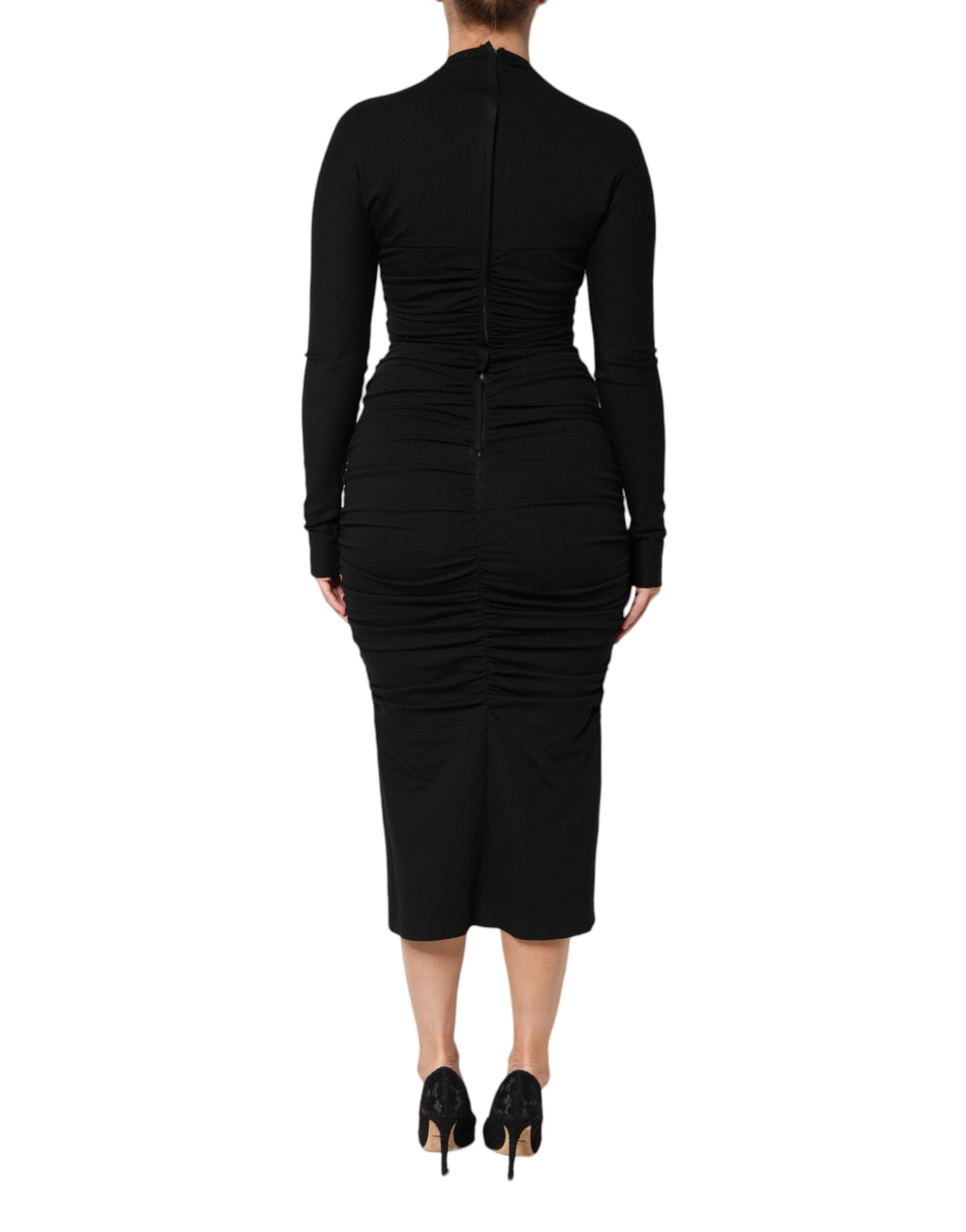 Dolce & Gabbana Schwarzes langärmeliges Etuikleid Midikleid