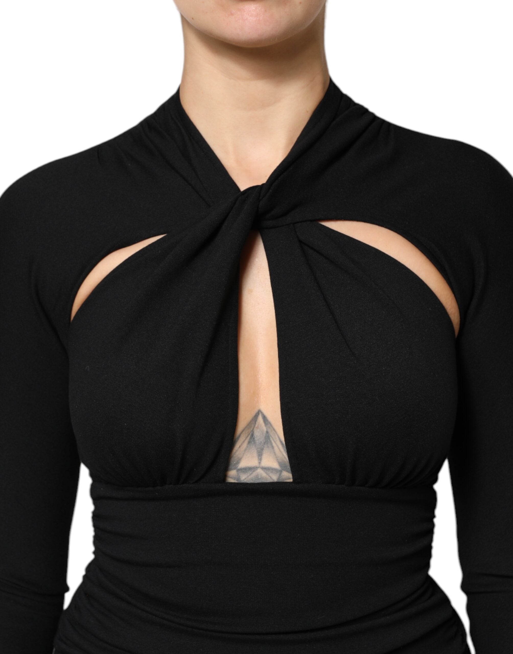 Dolce & Gabbana Schwarzes langärmeliges Etuikleid Midikleid