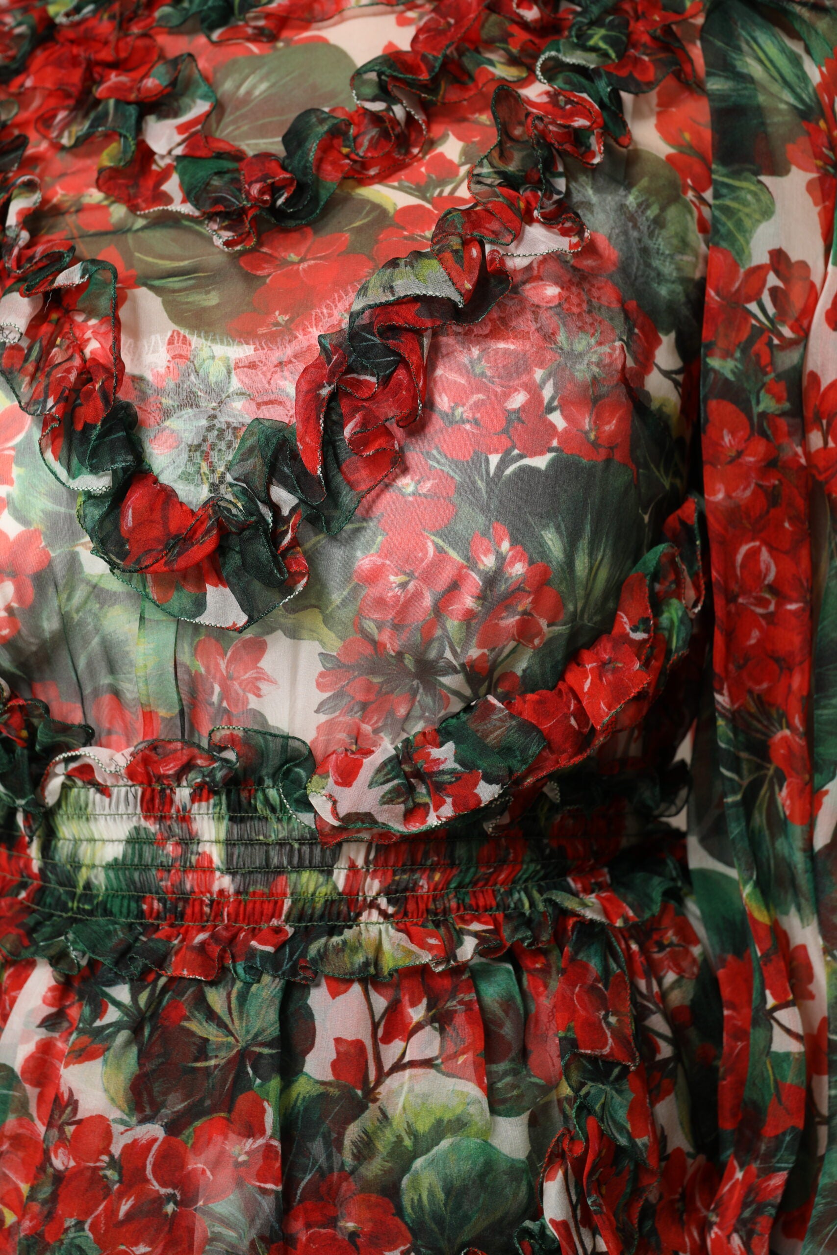 Dolce & Gabbana Multicolor gerafftes Kleid mit langen Ärmeln und Blumen