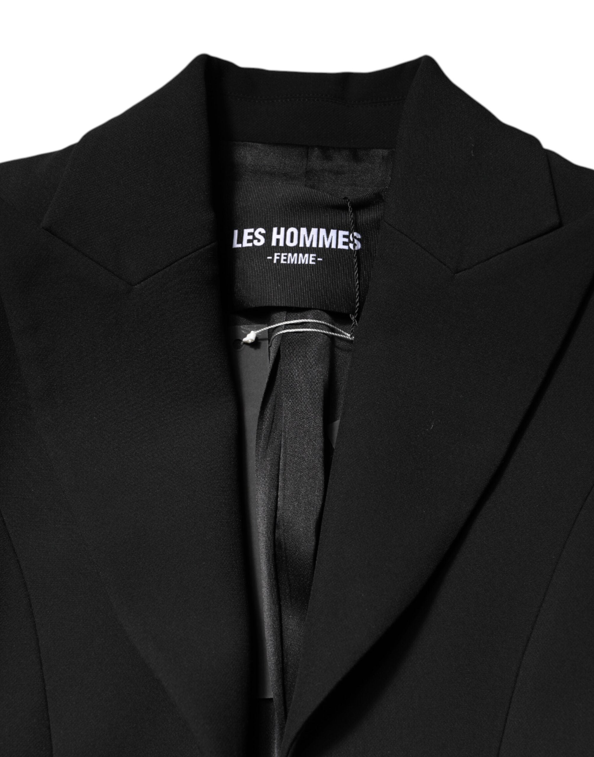 Les Hommes Schwarzer Polyester Einreihiger Trenchcoat Jacke