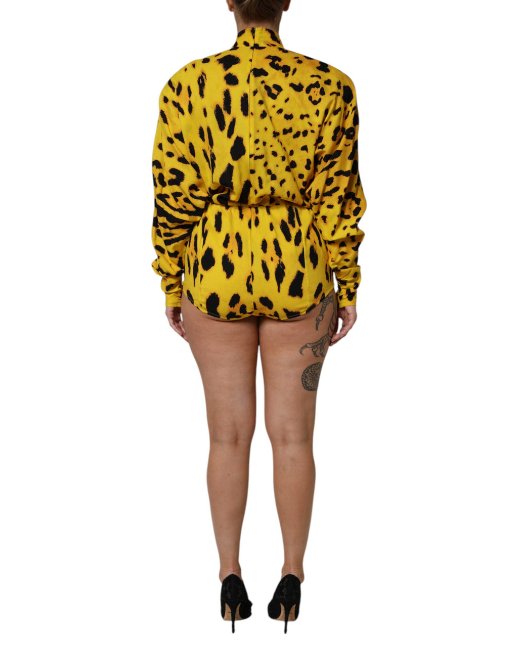 Dolce & Gabbana Gelber Leopard Langärmeliger Jumpsuit Kleid