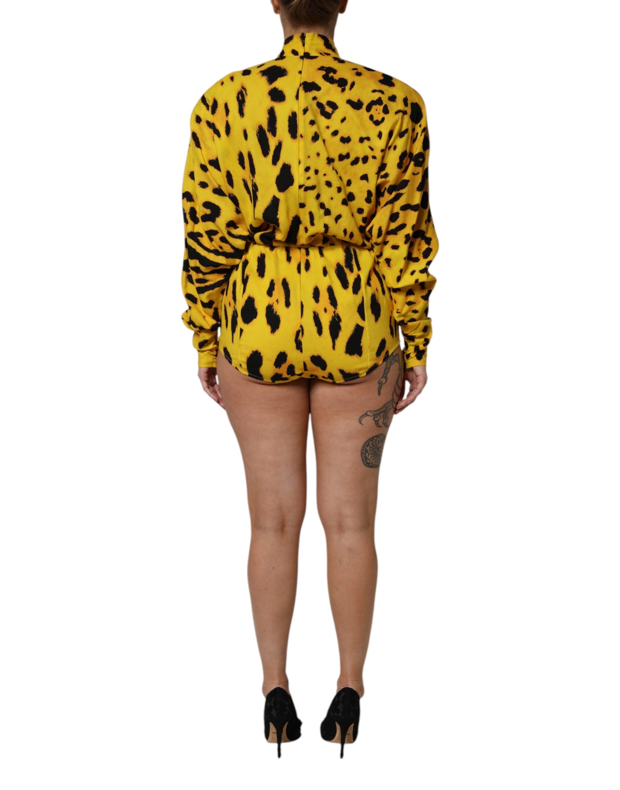 Dolce & Gabbana Gelber Leopard Langärmeliger Jumpsuit Kleid