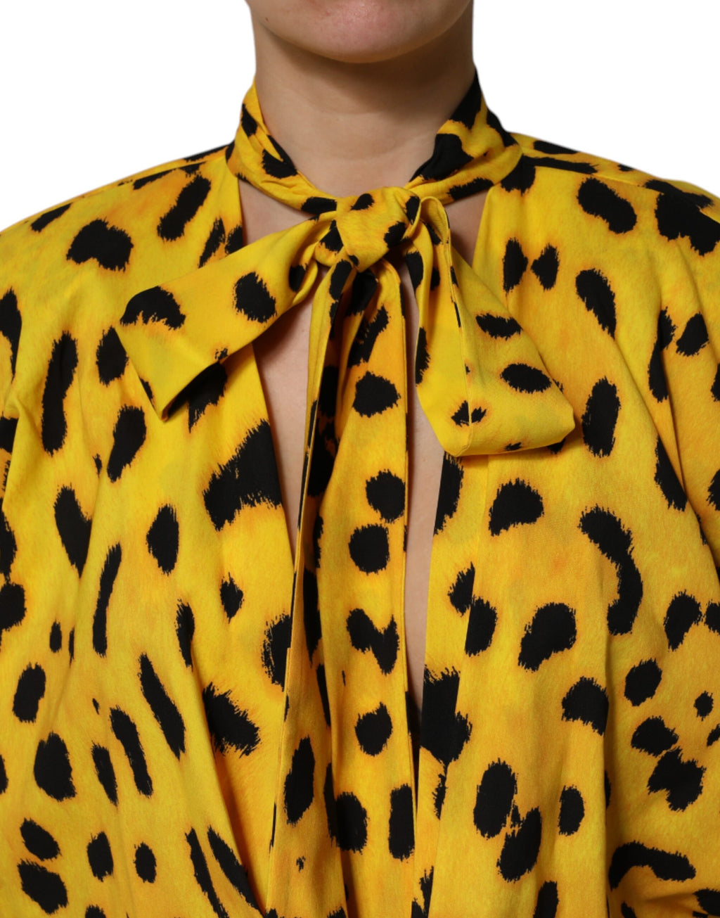 Dolce & Gabbana Gelber Leopard Langärmeliger Jumpsuit Kleid