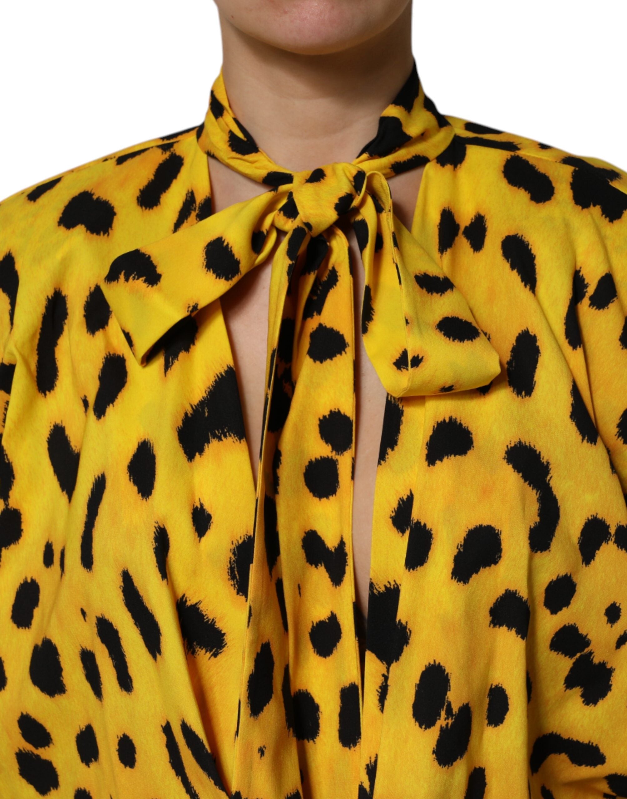 Dolce & Gabbana Gelber Leopard Langärmeliger Jumpsuit Kleid