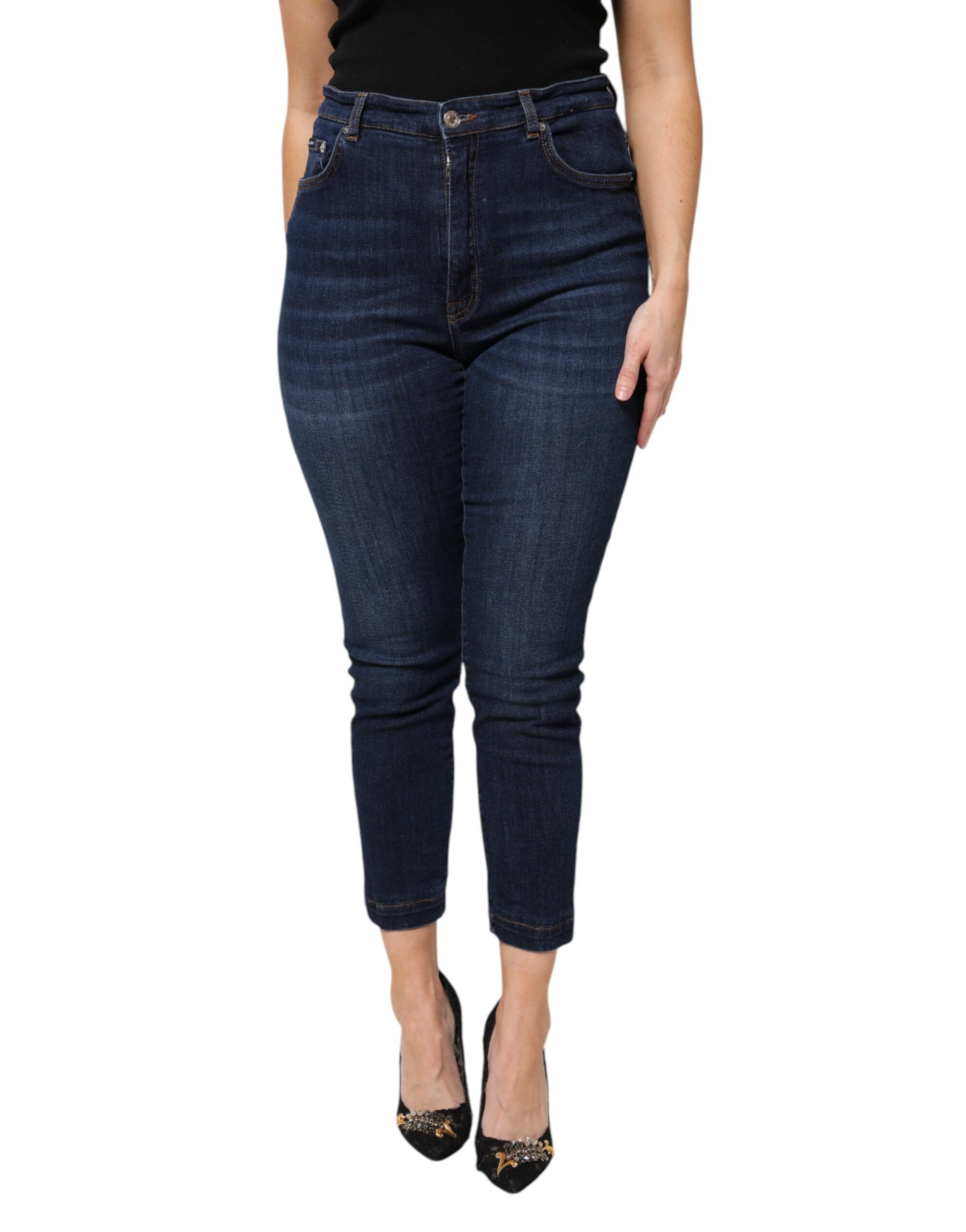Dolce & Gabbana Blaue Cropped Denim Jeans mit hoher Taille aus Baumwolle