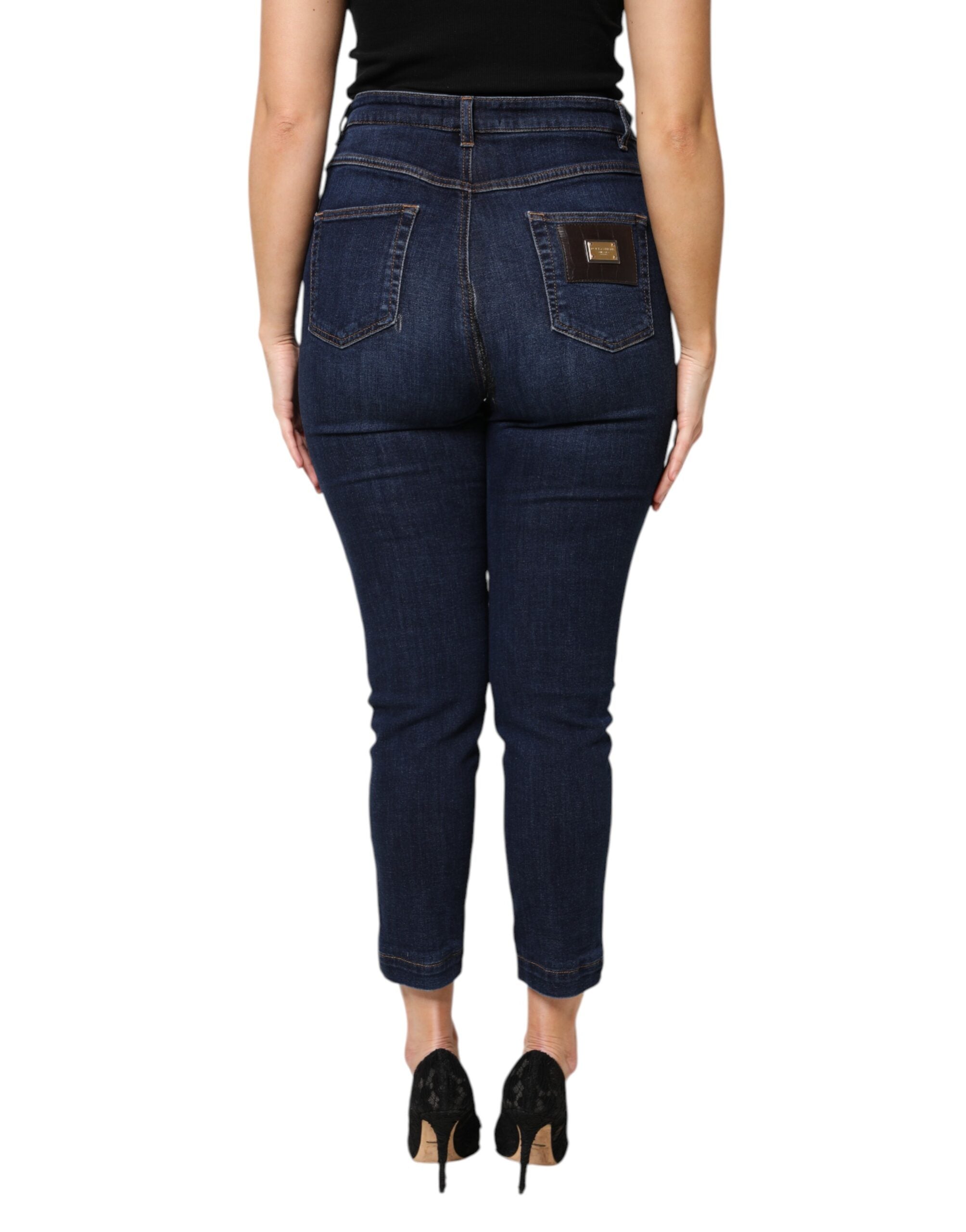 Dolce & Gabbana Blaue Cropped Denim Jeans mit hoher Taille aus Baumwolle
