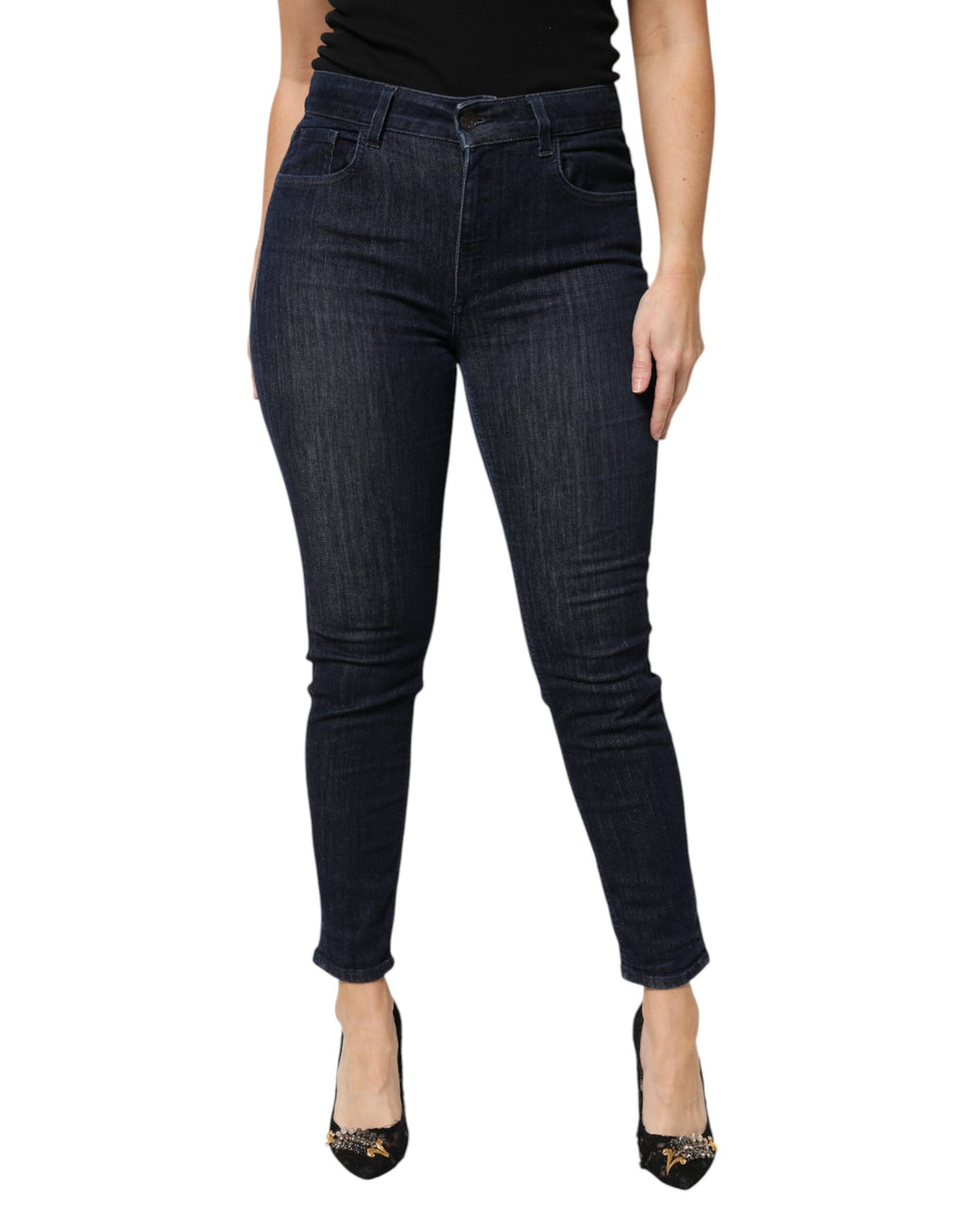 Dolce & Gabbana Dark Blue Cotton Skinny Cropped Denim Jeans