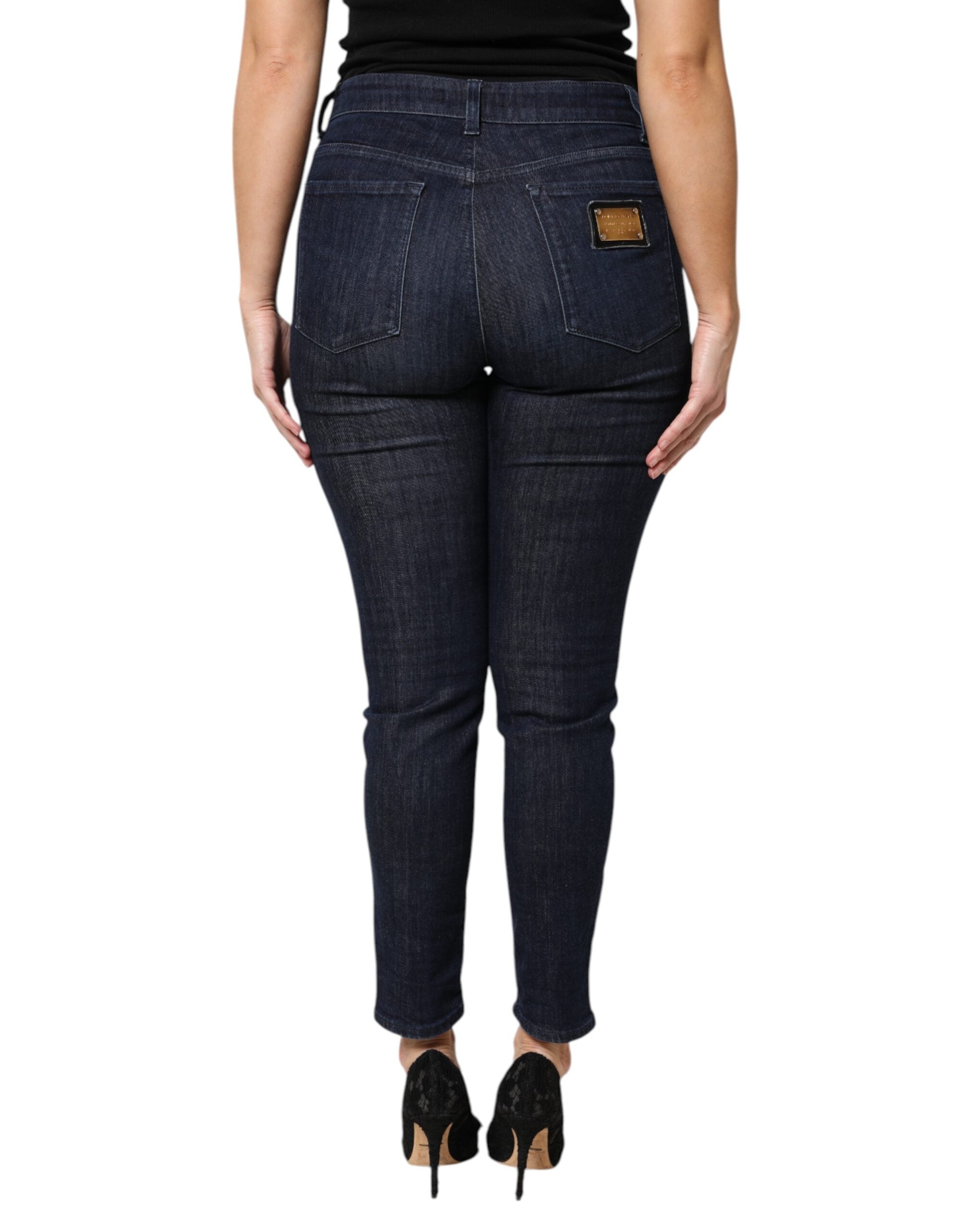 Dolce & Gabbana Dunkelblaue Baumwoll-Skinny-Cropped-Denim-Jeans