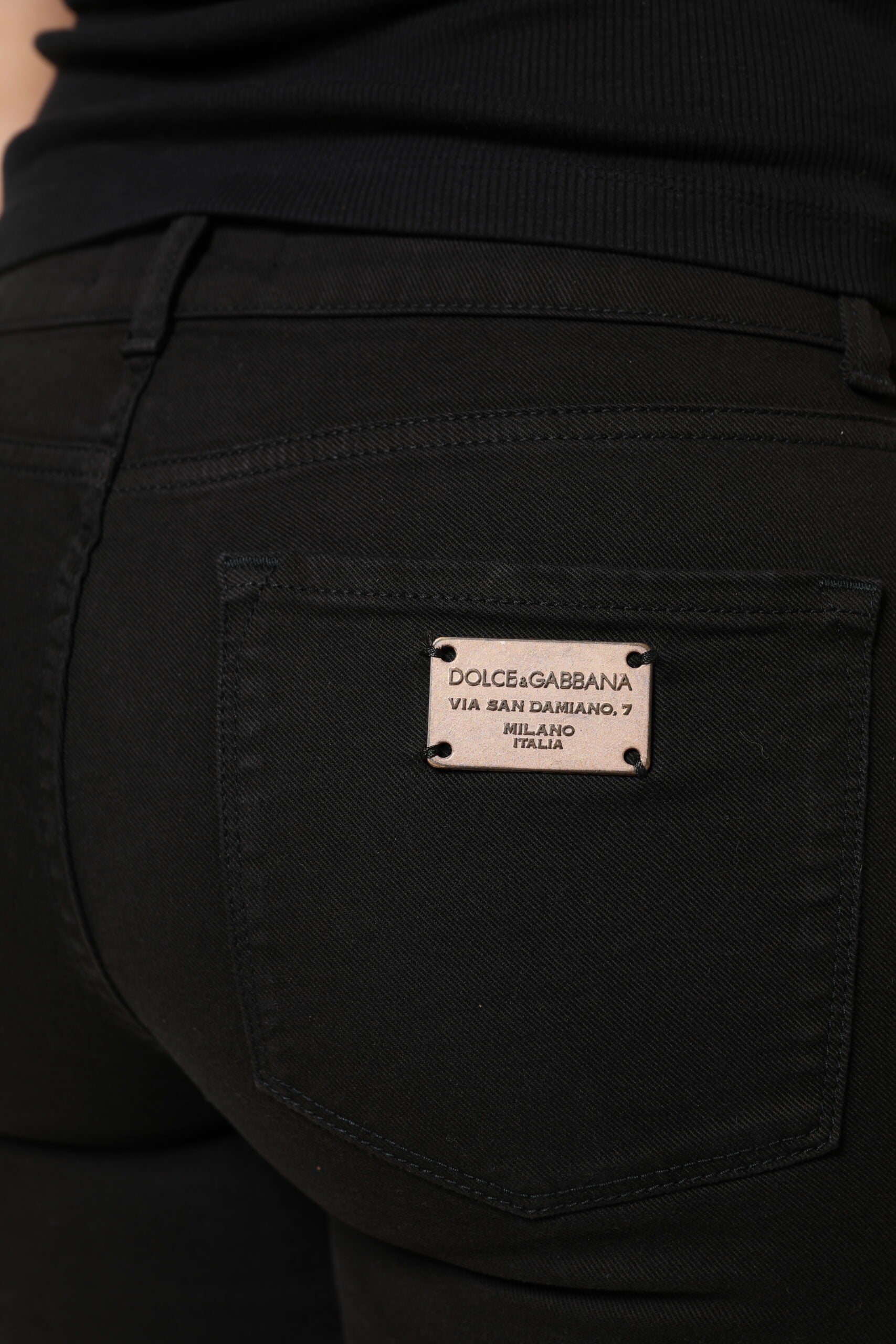 Dolce & Gabbana Schwarze Baumwolle Logo Mid Waist Skinny Denim Jeans