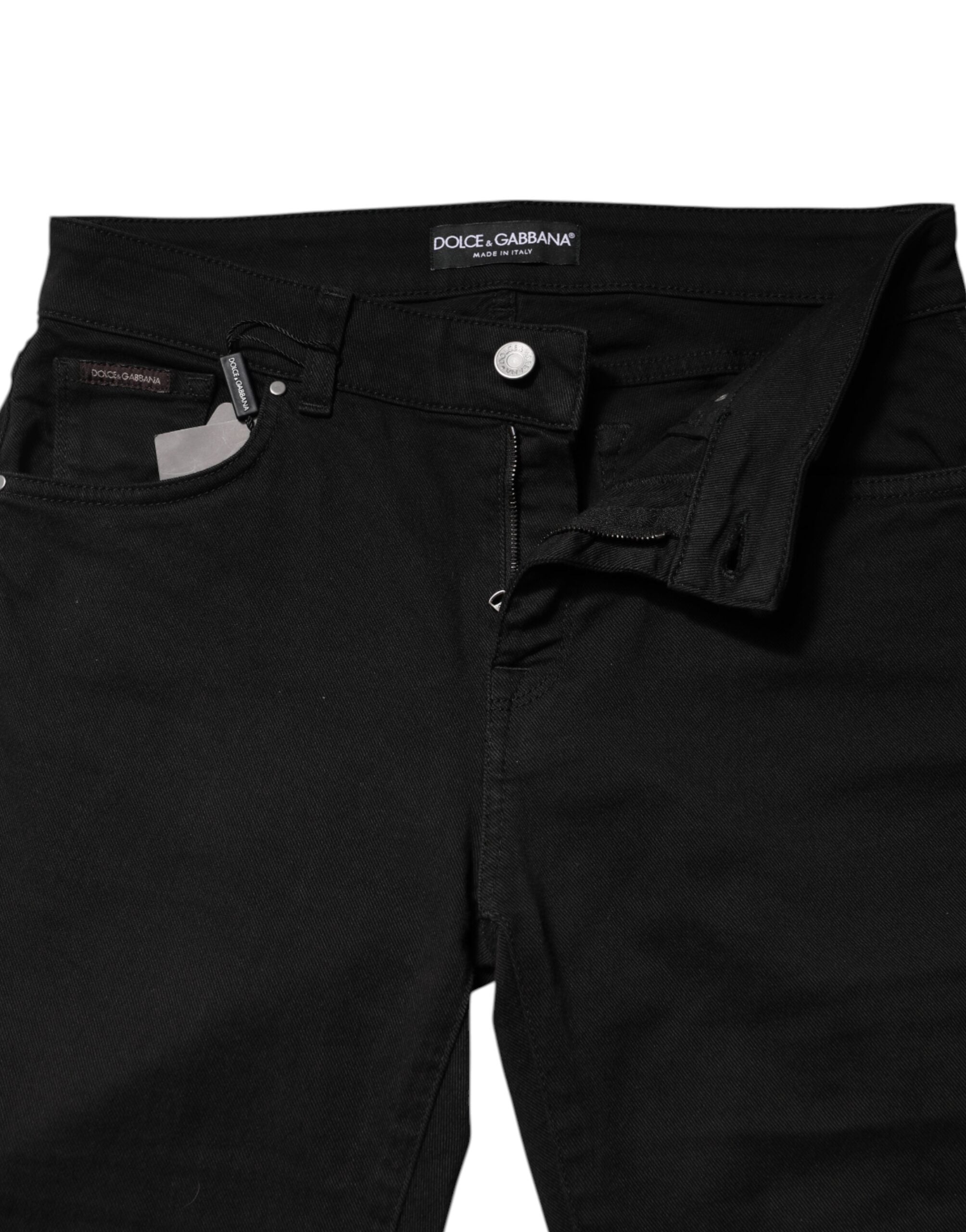 Dolce & Gabbana Schwarze Baumwolle Logo Mid Waist Skinny Denim Jeans