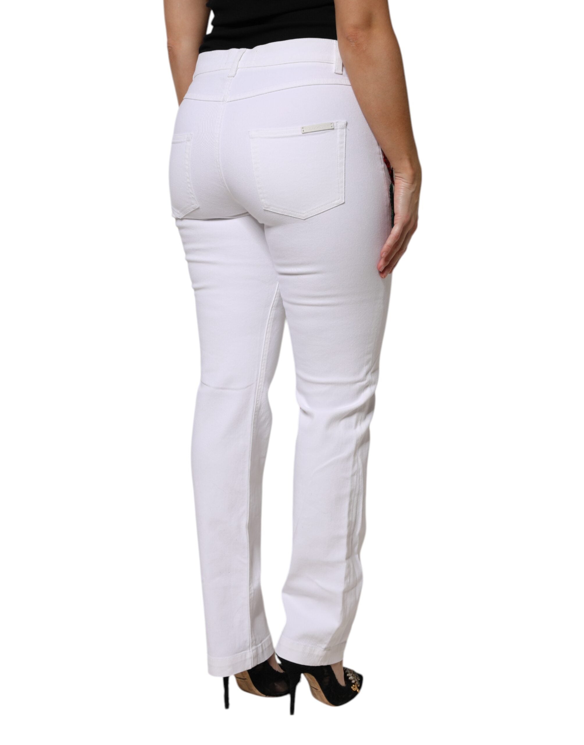Dolce & Gabbana Weiße GIRLY Denim-Jeans mit Blumen und Pailletten