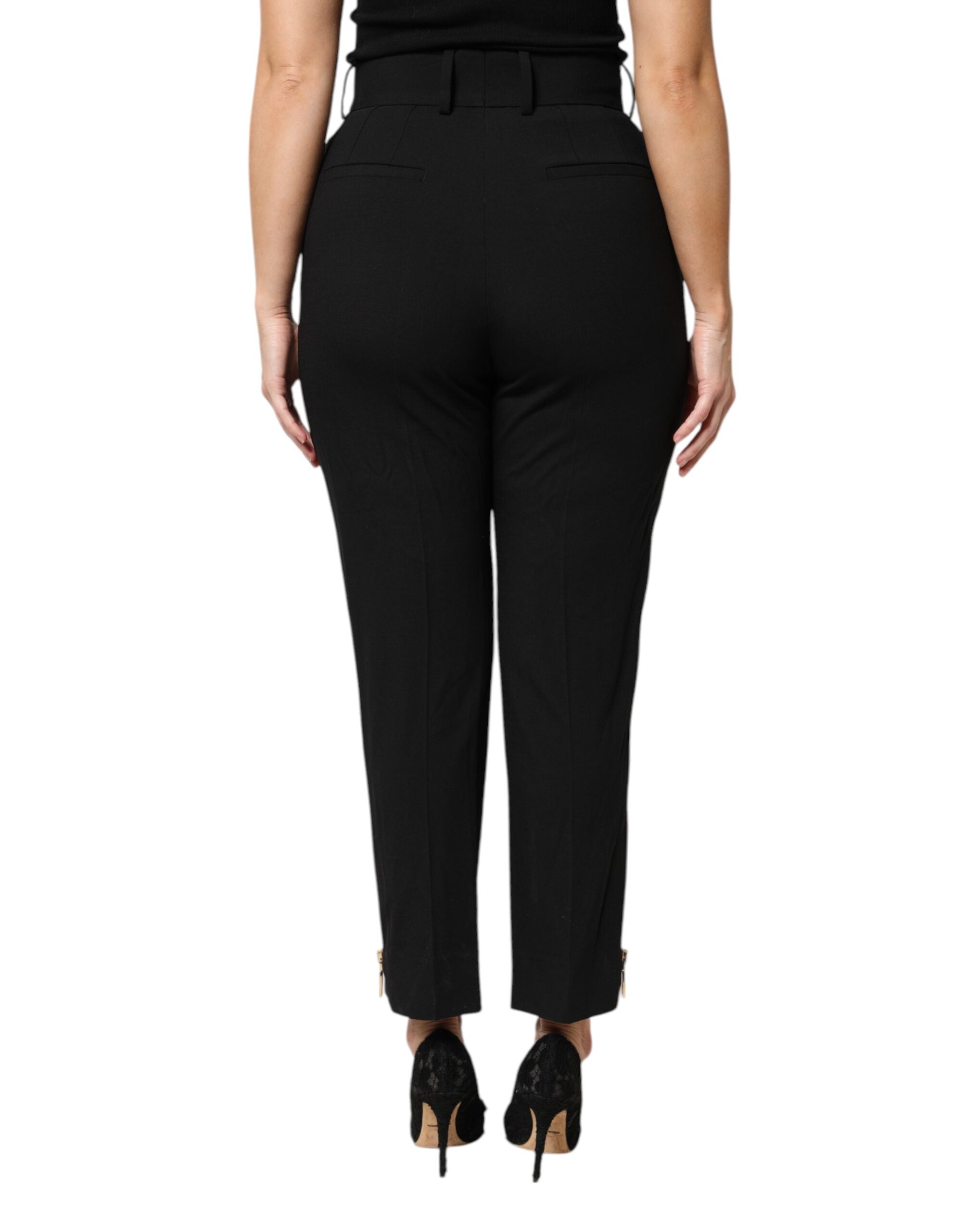 Dolce & Gabbana Schwarze Wollhose mit hoher Taille und Reißverschluss