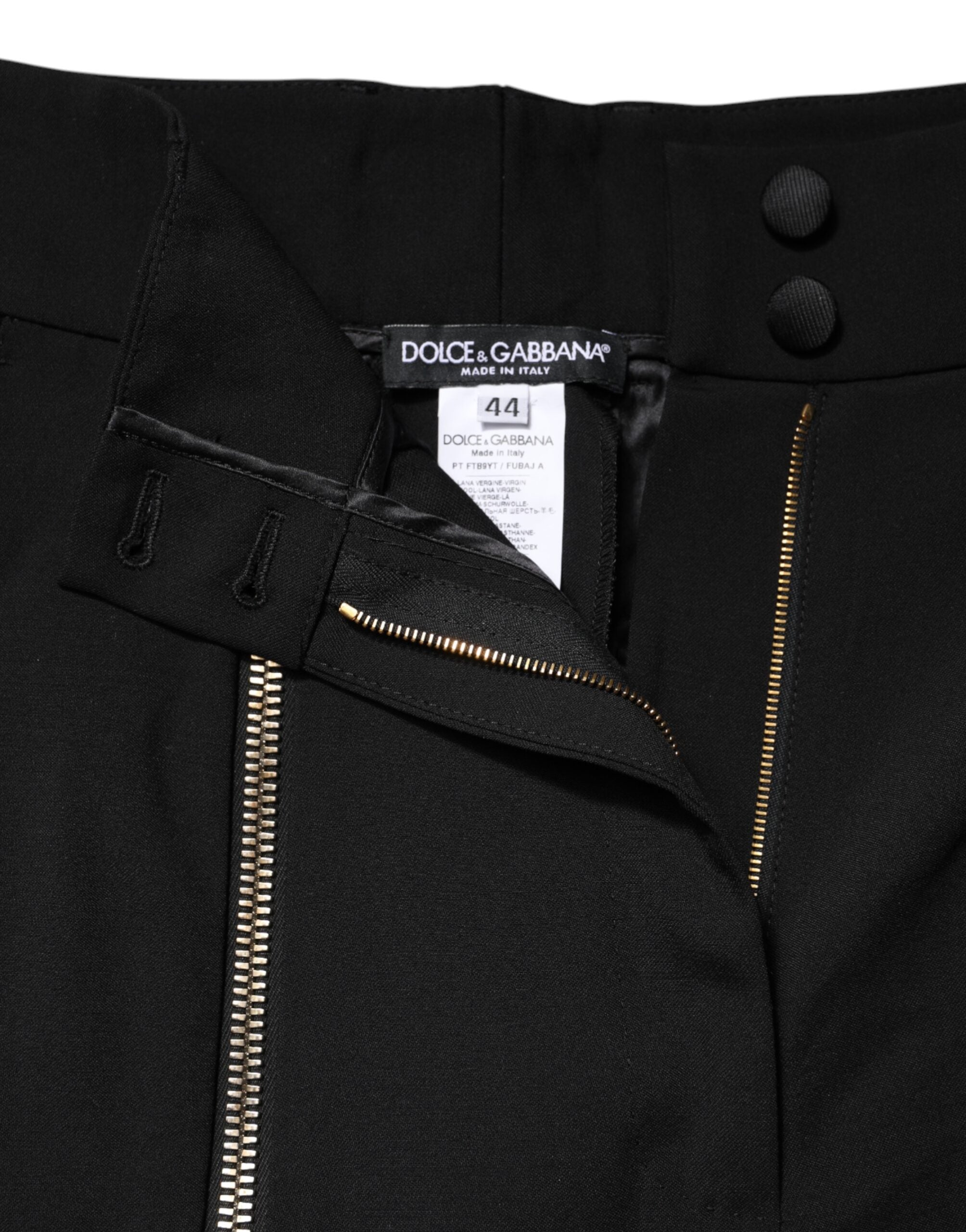 Dolce & Gabbana Schwarze Wollhose mit hoher Taille und Reißverschluss