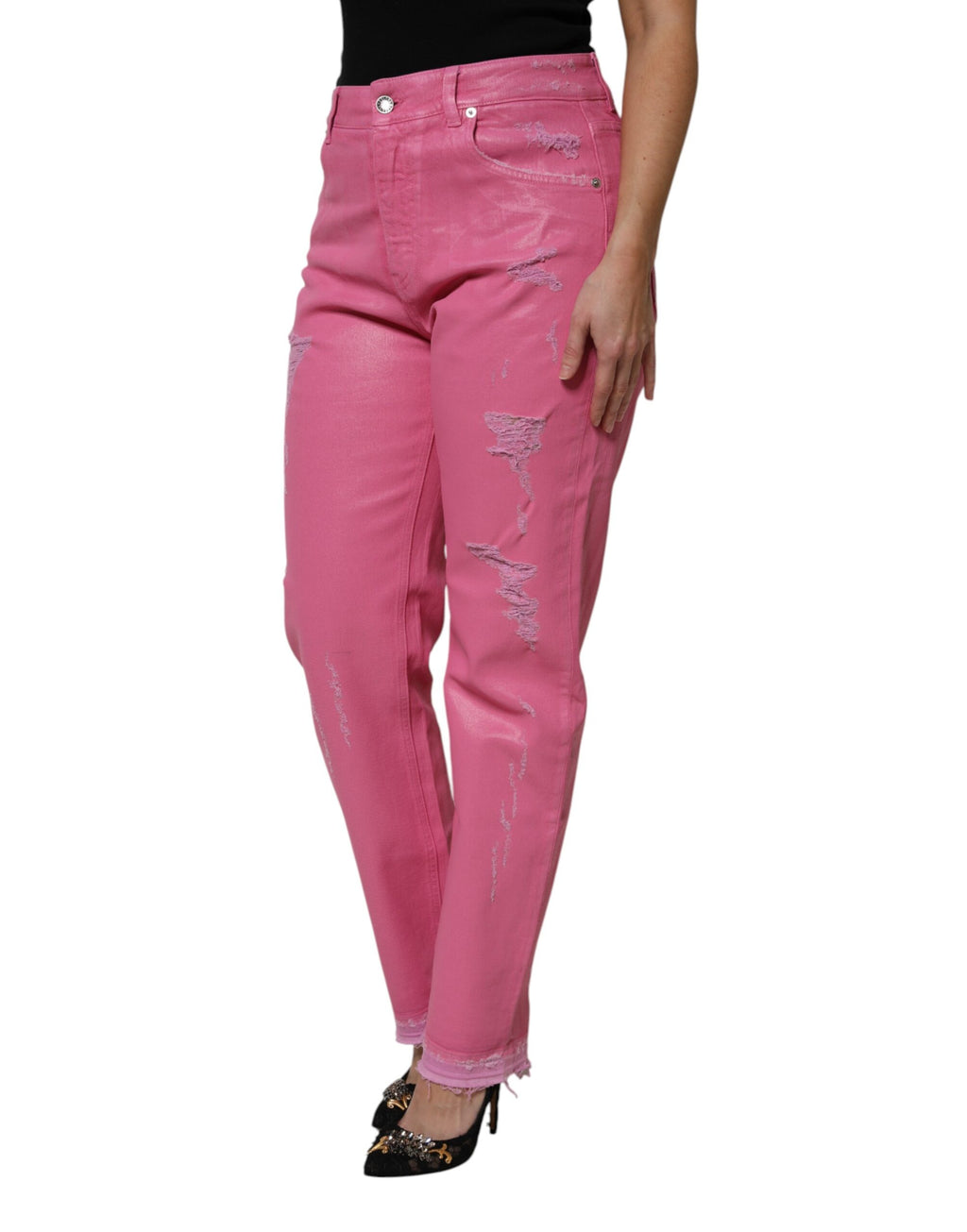 Dolce & Gabbana Rosa zerfledderte Jeans mit mittlerer Taille aus Denim