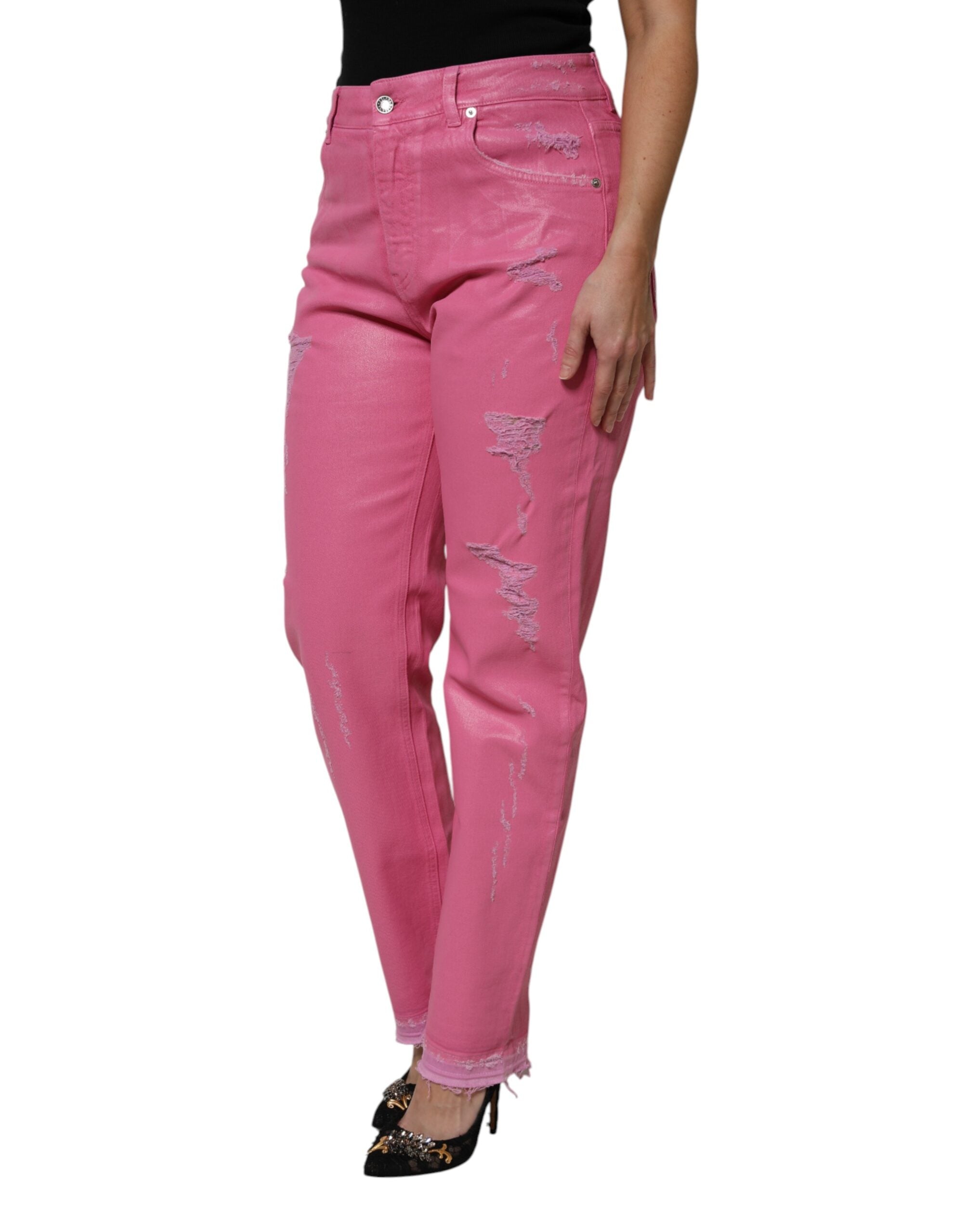 Dolce & Gabbana Rosa zerfledderte Jeans mit mittlerer Taille aus Denim