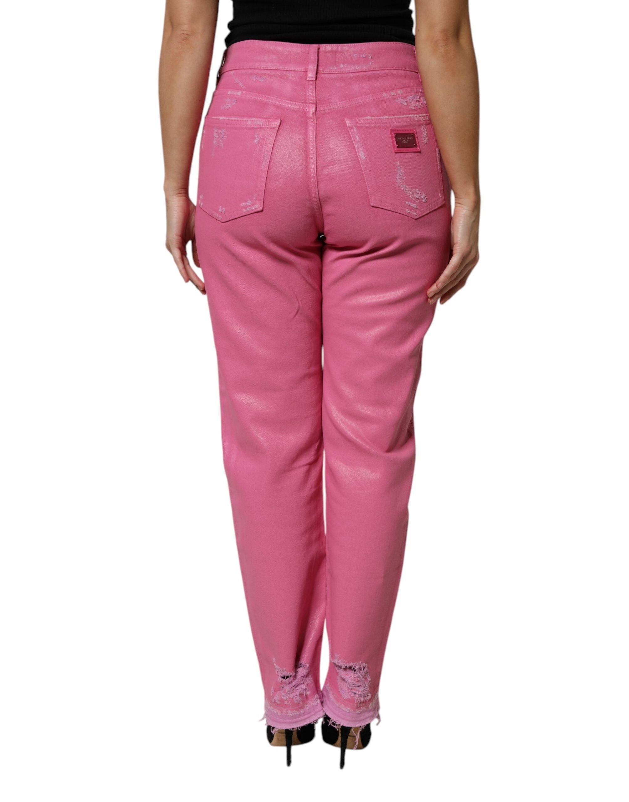 Dolce & Gabbana Rosa zerfledderte Jeans mit mittlerer Taille aus Denim