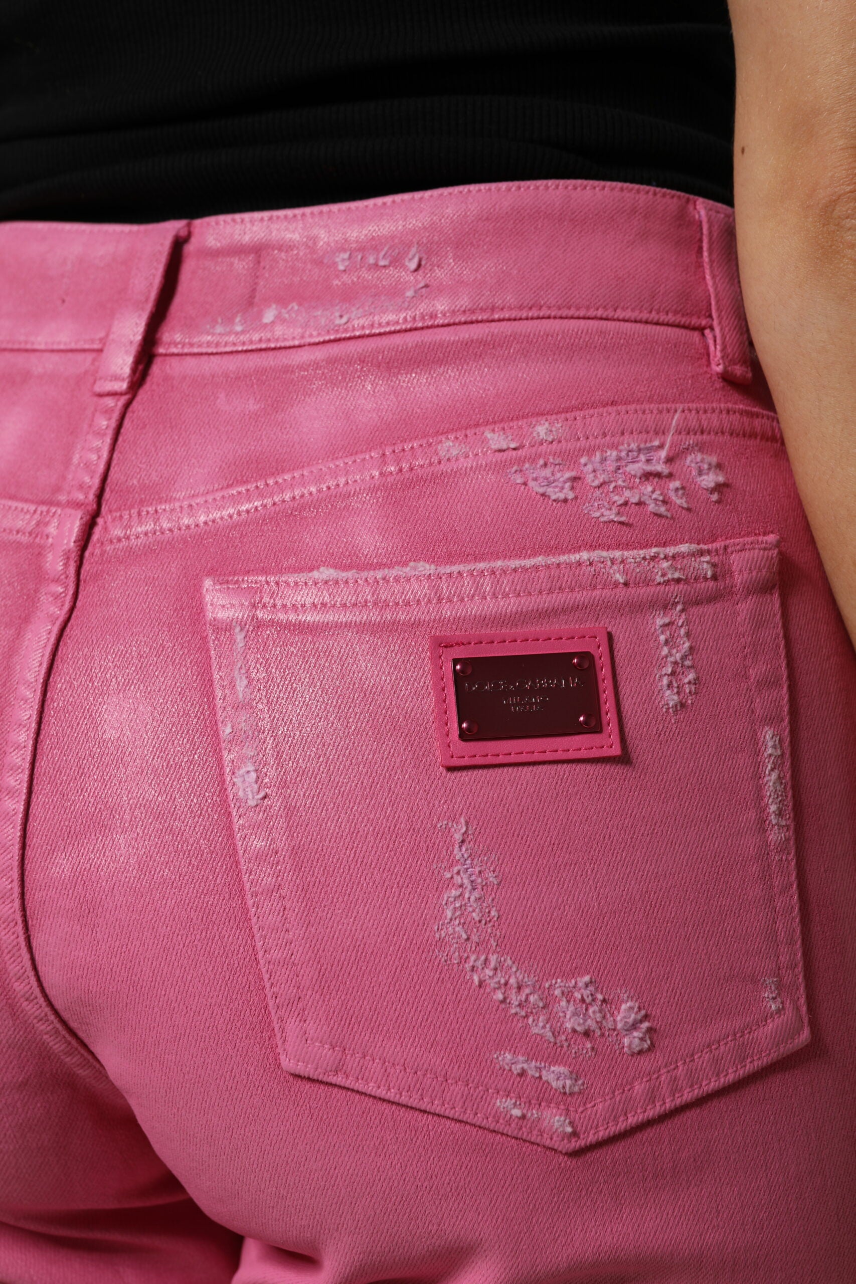 Dolce & Gabbana Rosa zerfledderte Jeans mit mittlerer Taille aus Denim