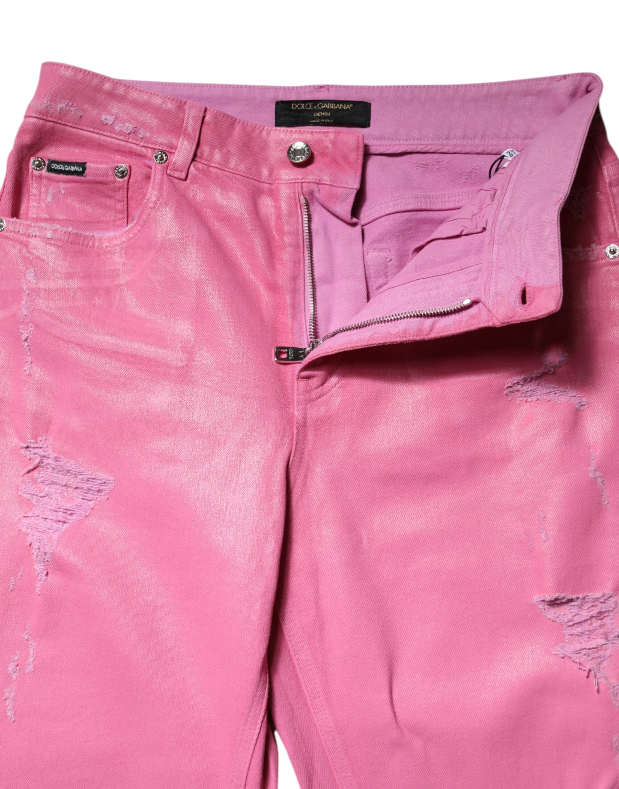 Dolce & Gabbana Rosa zerfledderte Jeans mit mittlerer Taille aus Denim