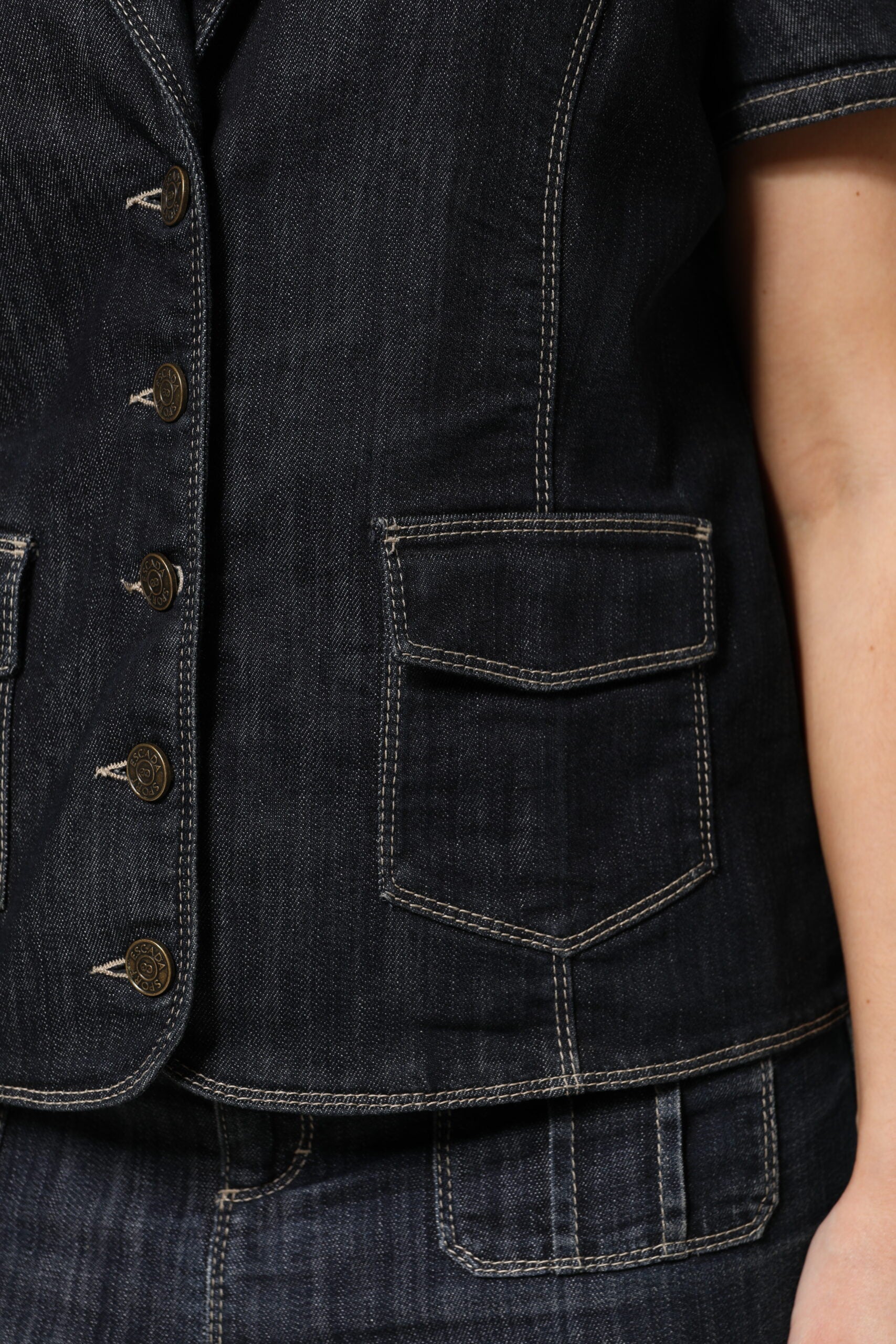 Escada Schwarzes Baumwollmischung Denim Top Rock Casual Set