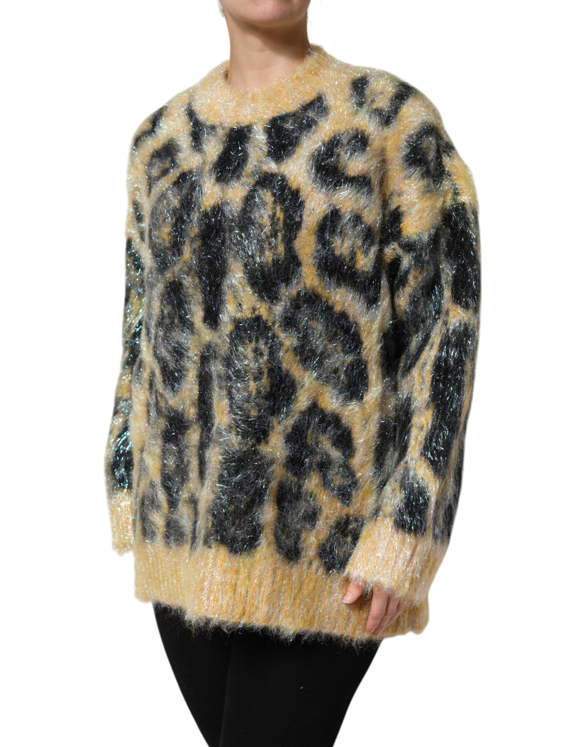 Dolce & Gabbana Multicolor Leopard Mohair Rundhalspullover