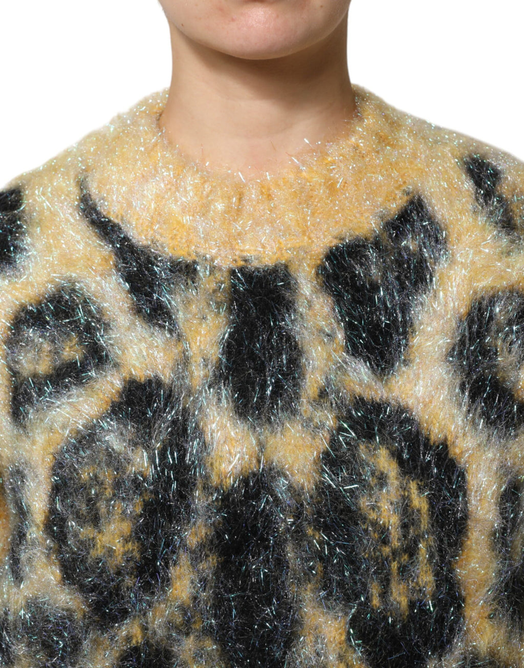 Dolce & Gabbana Multicolor Leopard Mohair Rundhalspullover