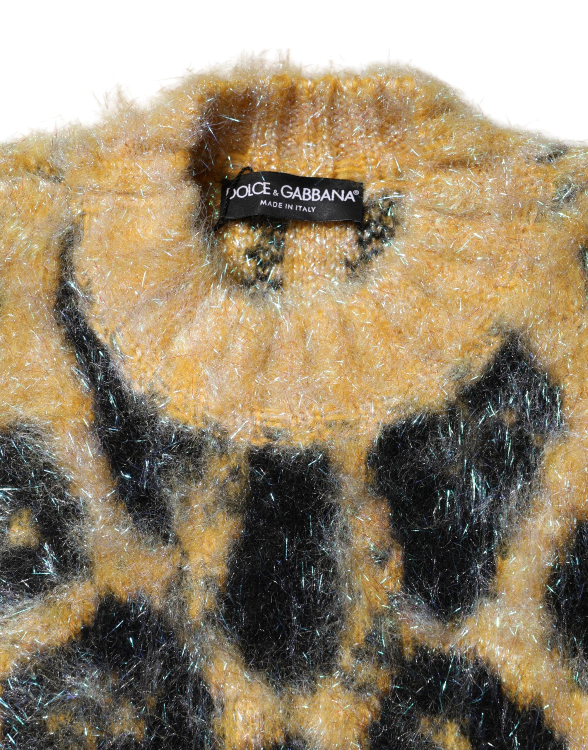 Dolce & Gabbana Multicolor Leopard Mohair Rundhalspullover