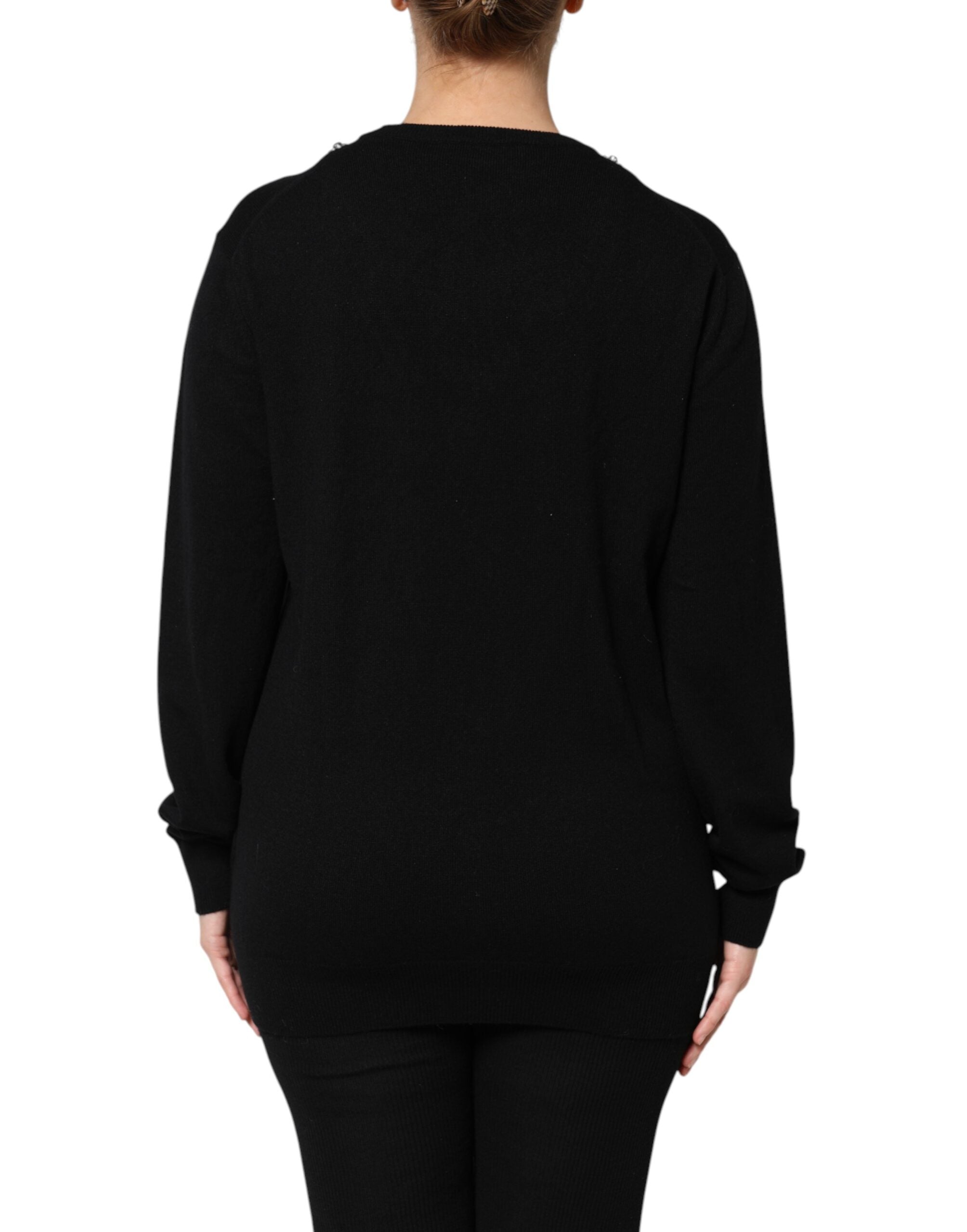 Dolce & Gabbana Schwarzer Pullover aus Kaschmir mit Kristallverzierung