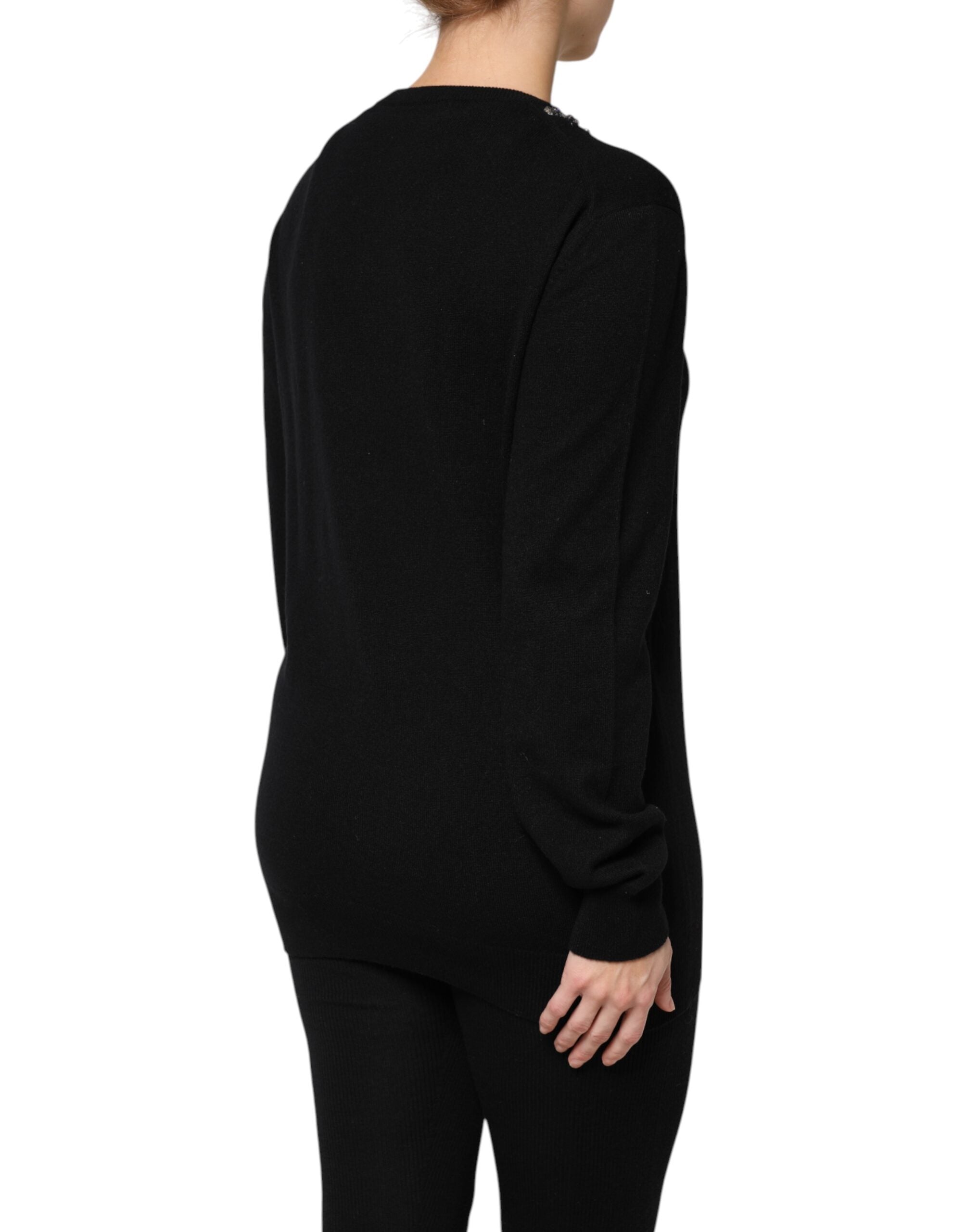 Dolce & Gabbana Schwarzer Pullover aus Kaschmir mit Kristallverzierung